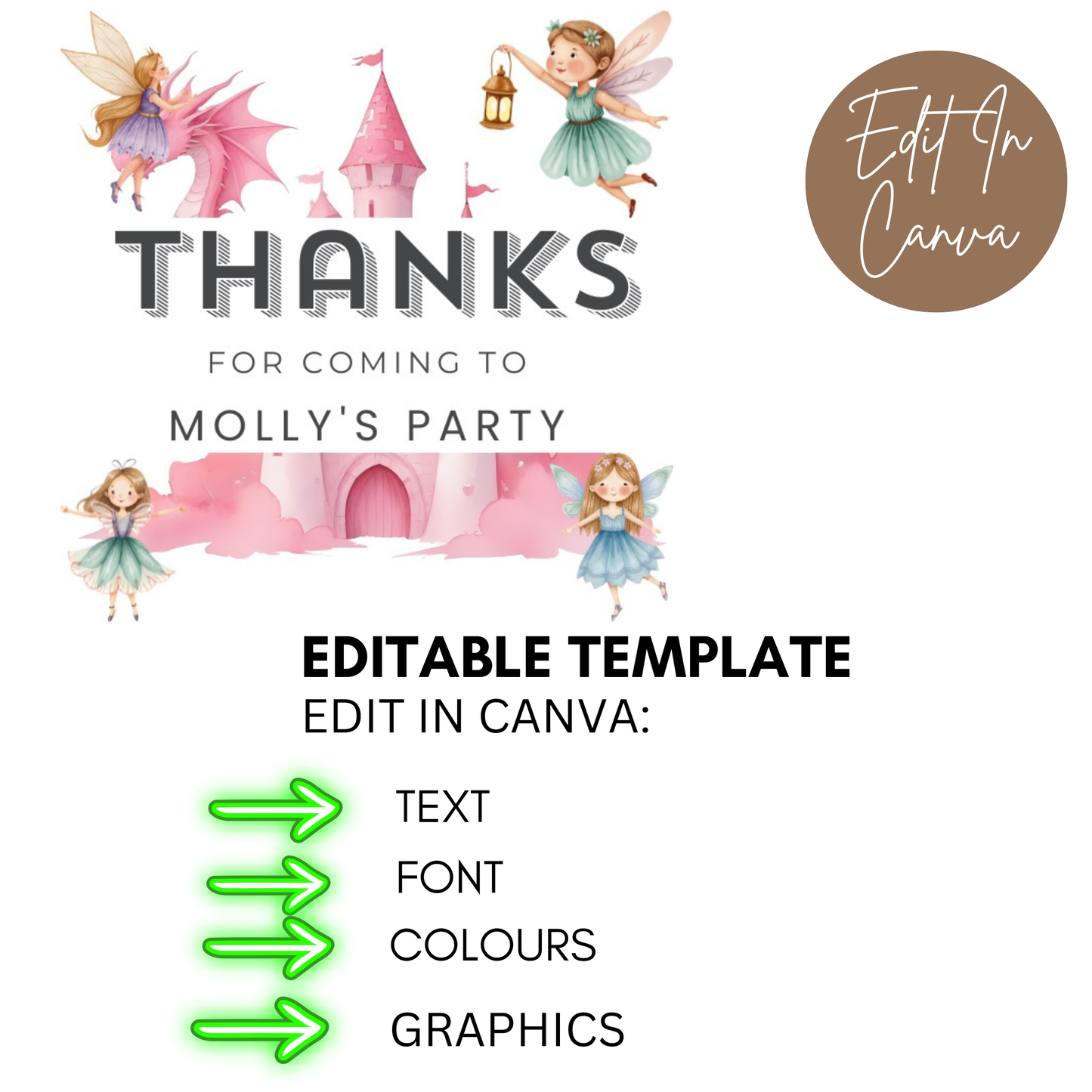 8th Birthday Thank You Tag Girl
