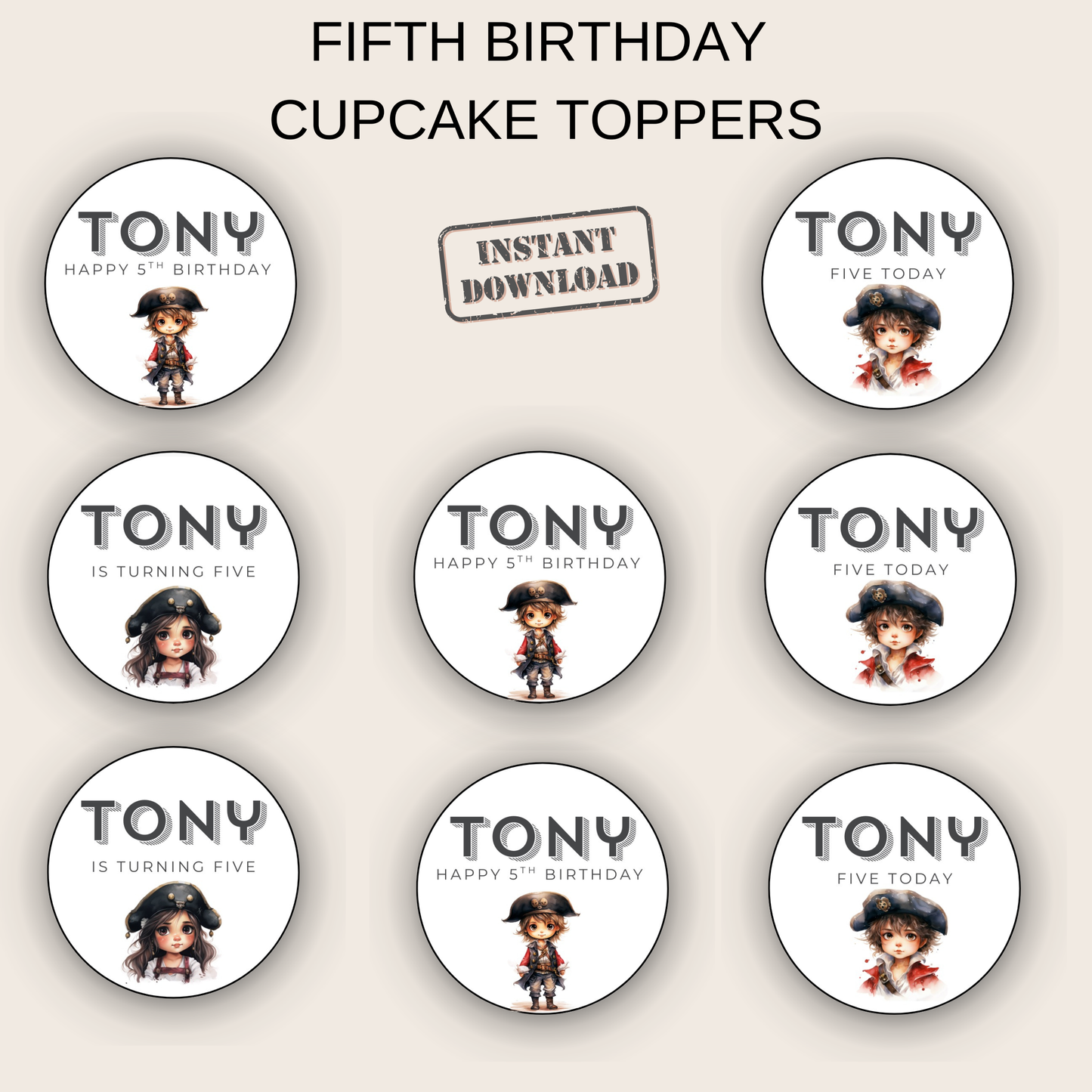 5th Birthday Cupcake Toppers Boy