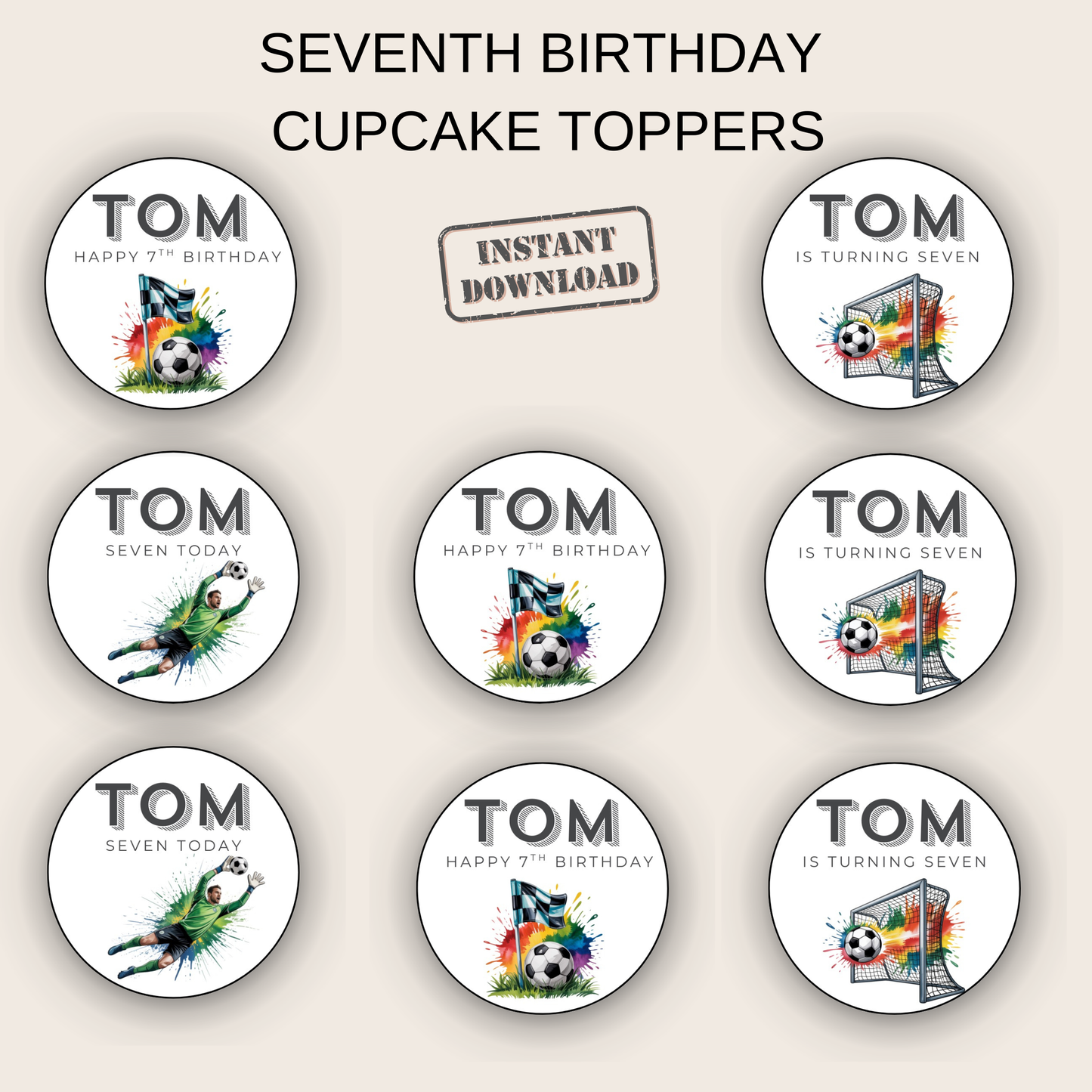 7th Birthday Cupcake Toppers Boy