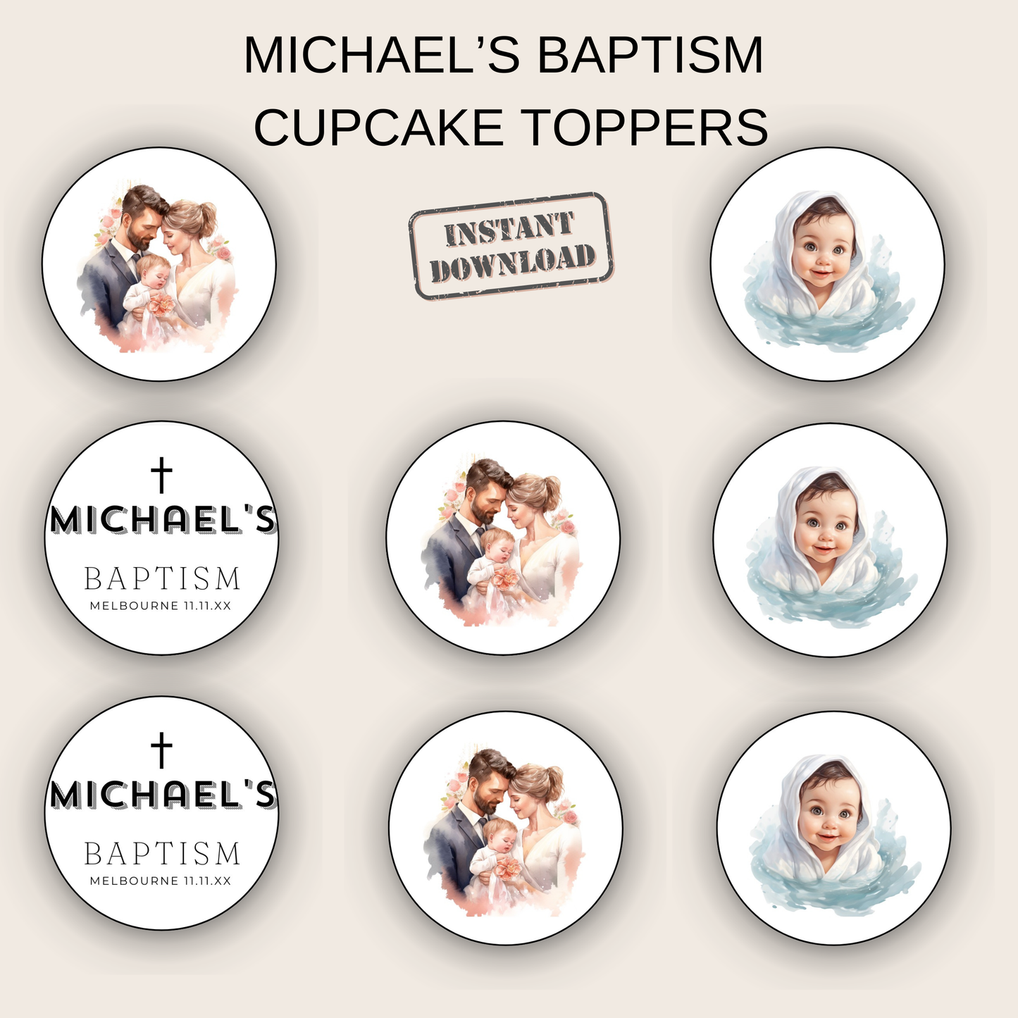 Baptism Cupcake Topper Boy