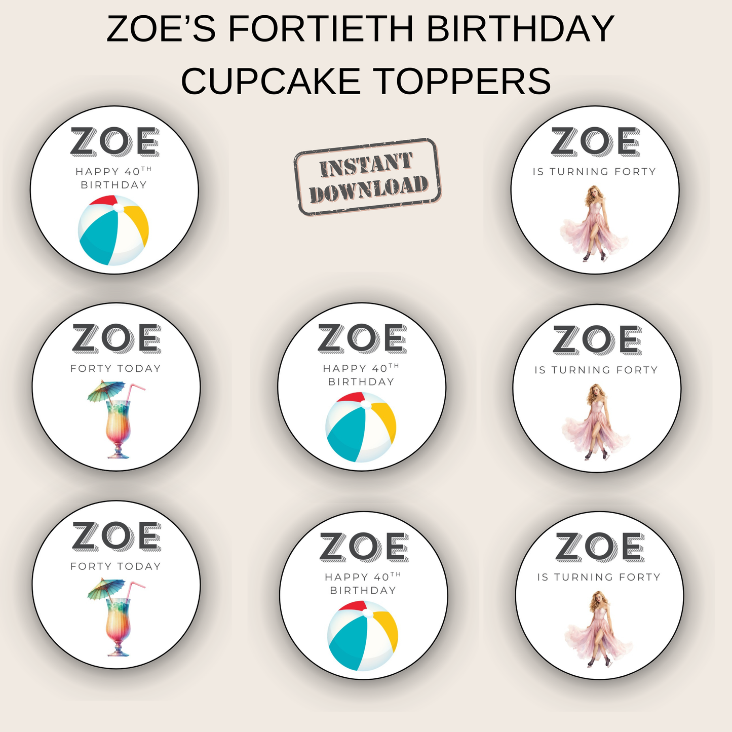 40th Birthday Cupcake Toppers Woman