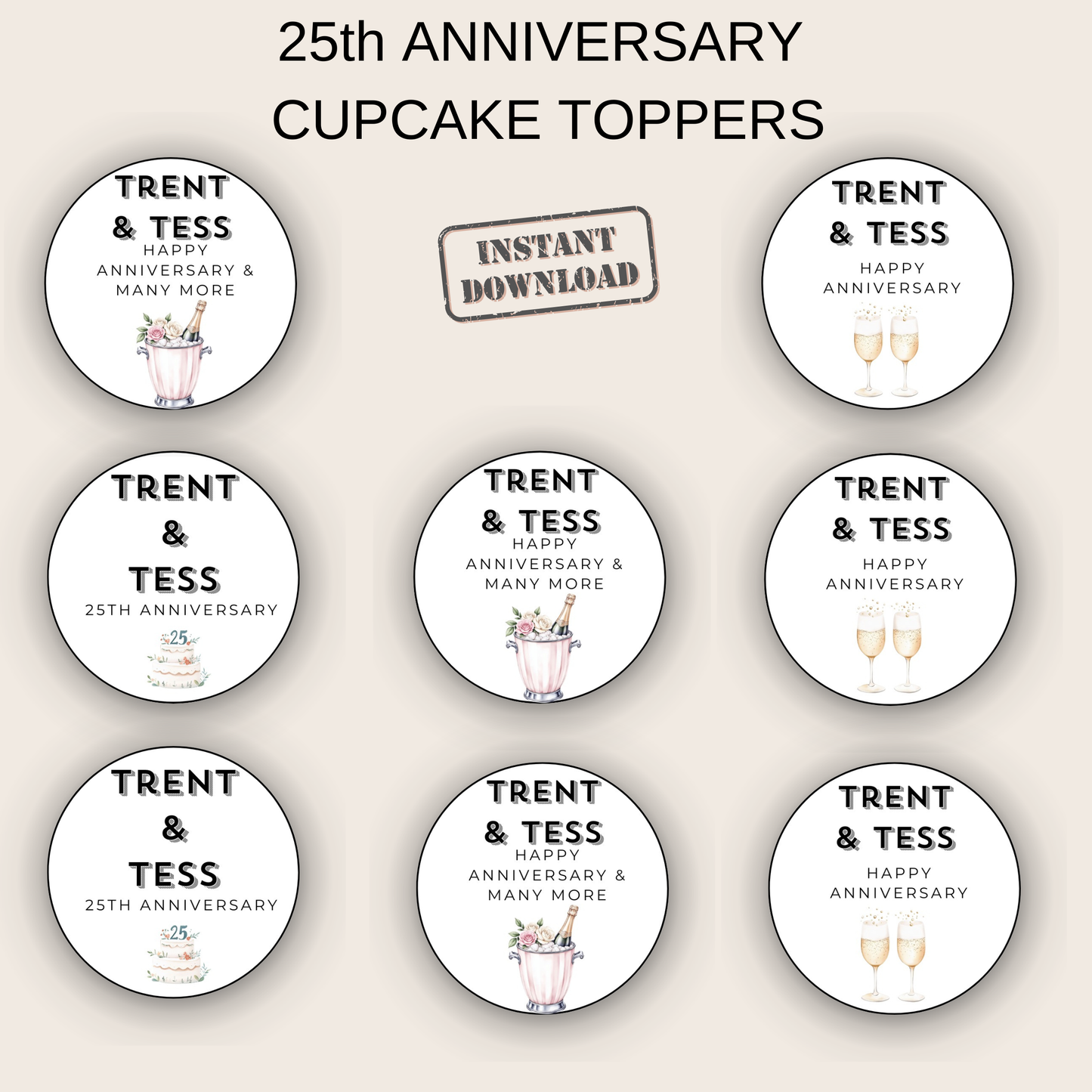 25th Anniversary Cupcake Toppers