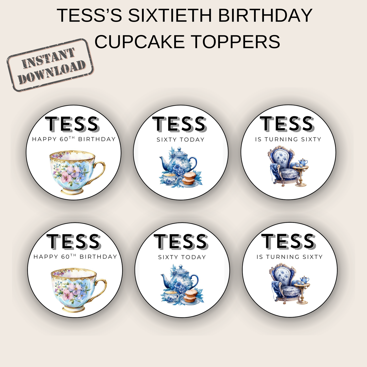 60th Birthday Cupcake Toppers Girl