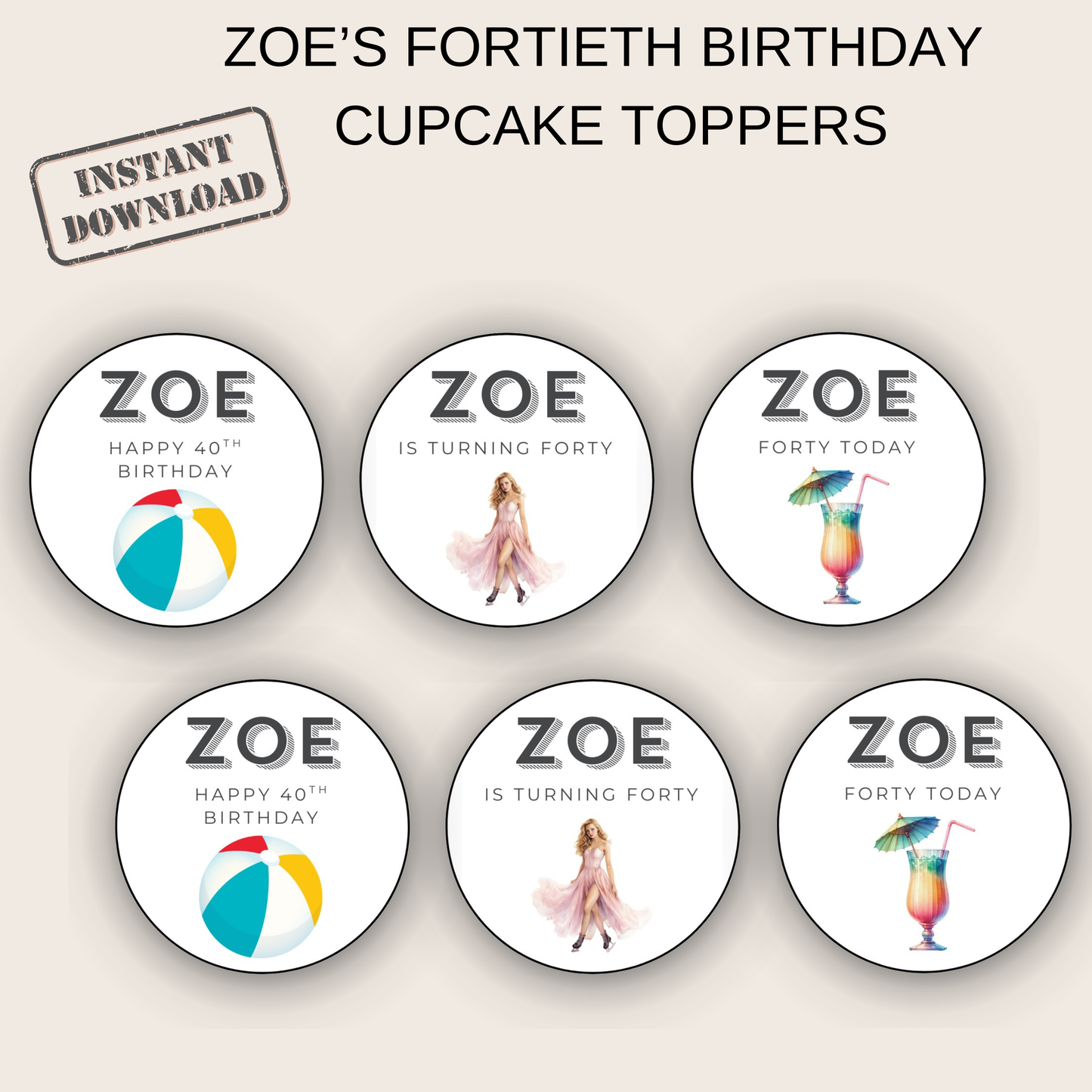 40th Birthday Cupcake Toppers Woman