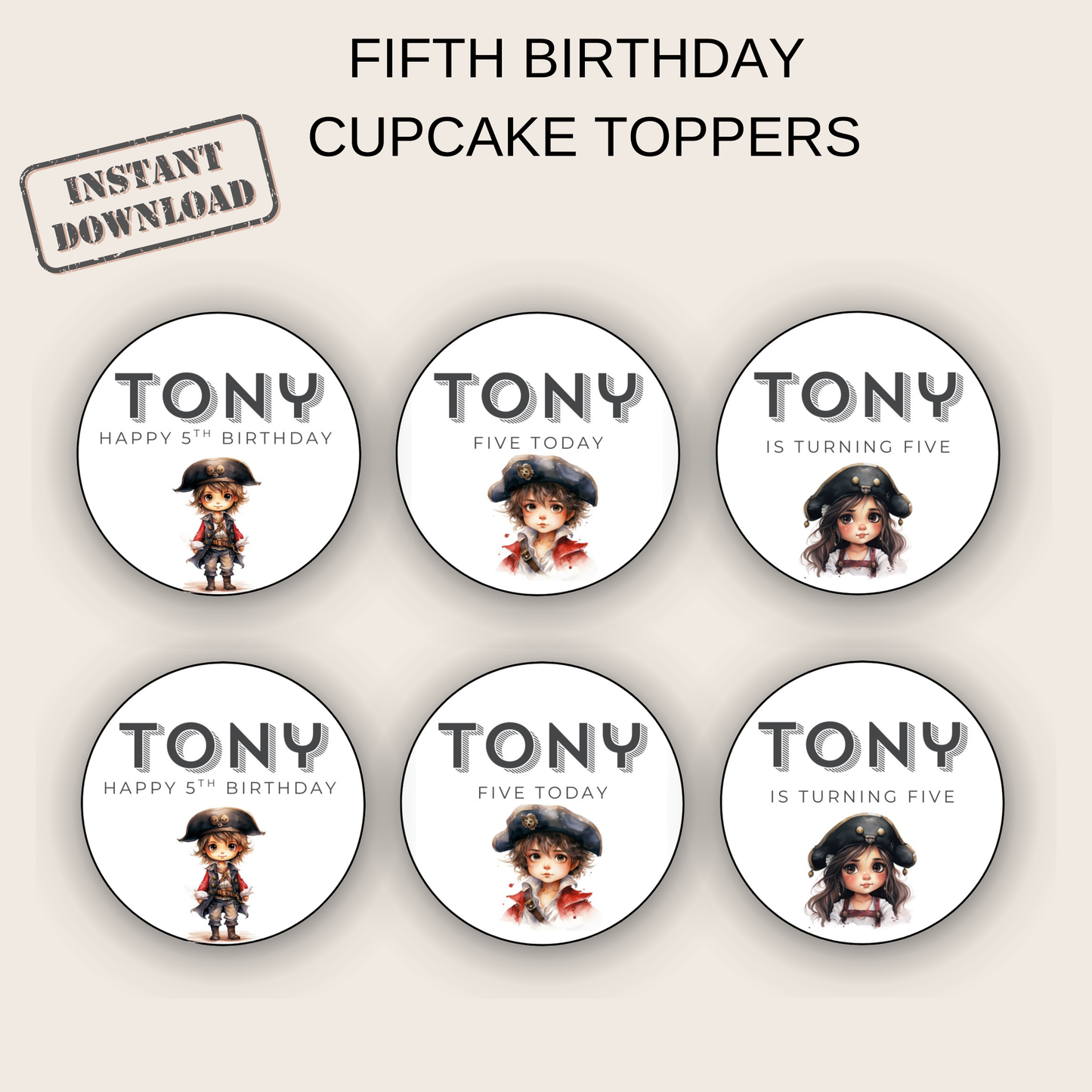 5th Birthday Cupcake Toppers Boy