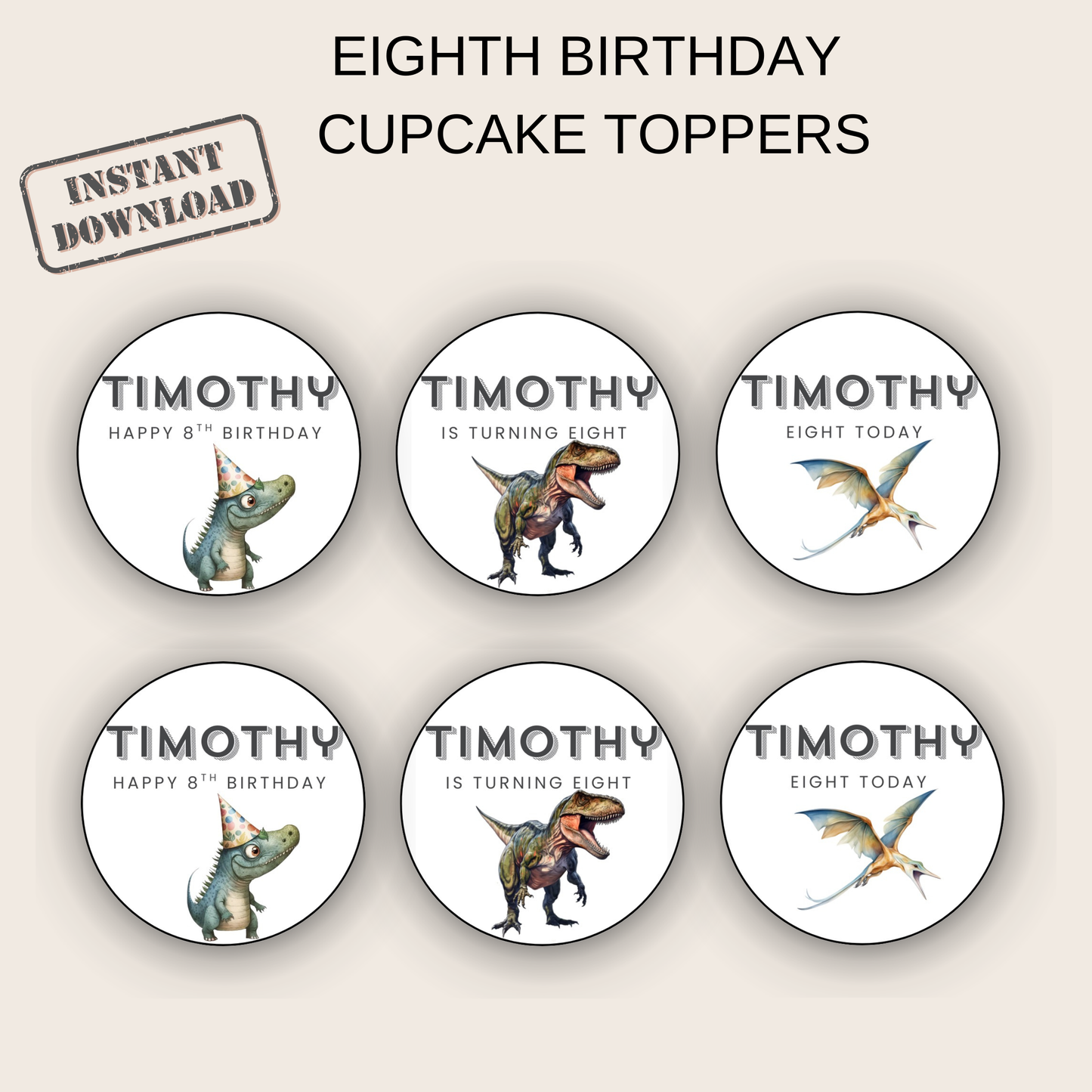 8th Birthday Cupcake Toppers Boy