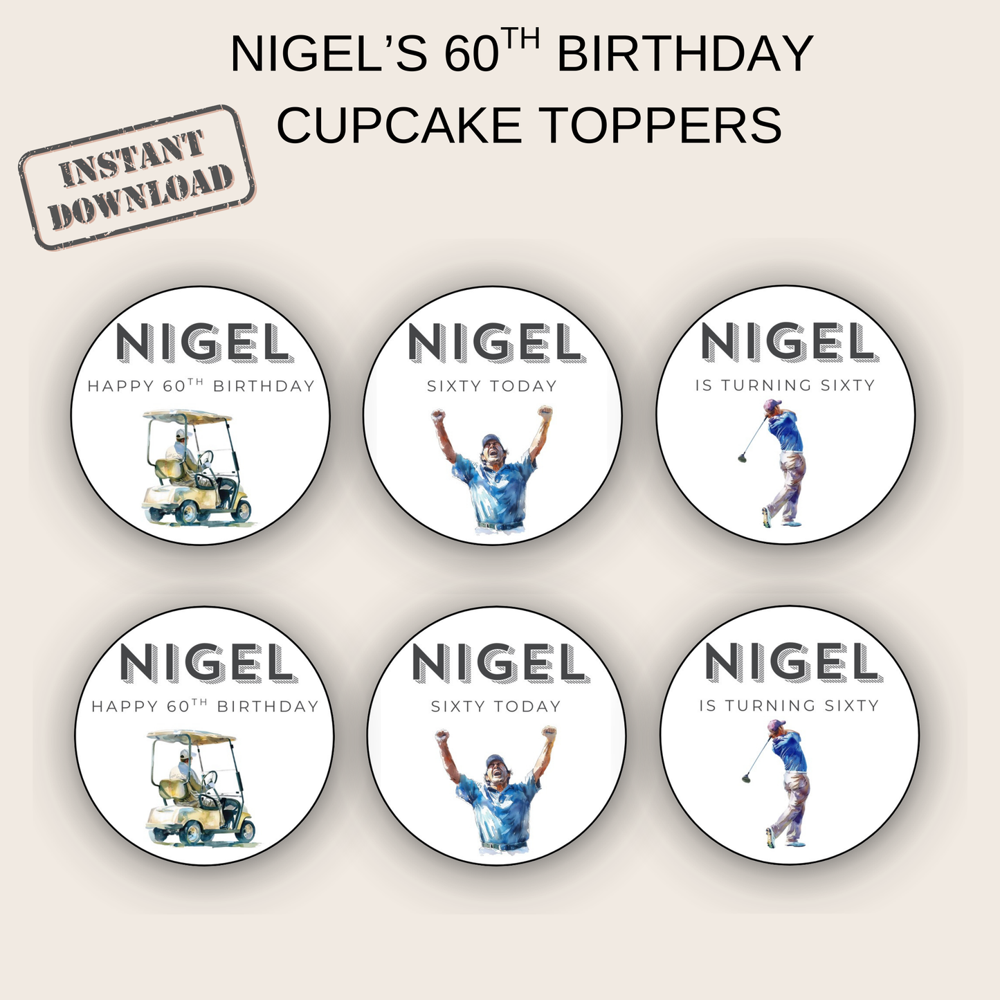 60th Birthday Cupcake Toppers Man