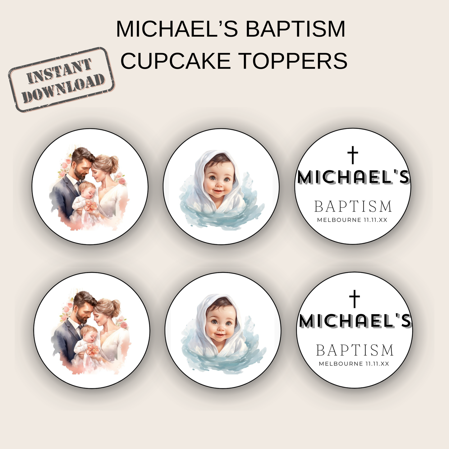 Baptism Cupcake Topper Boy