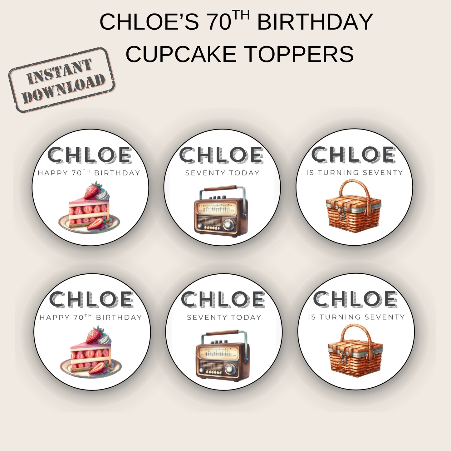 70th Birthday Cupcake Toppers Girl