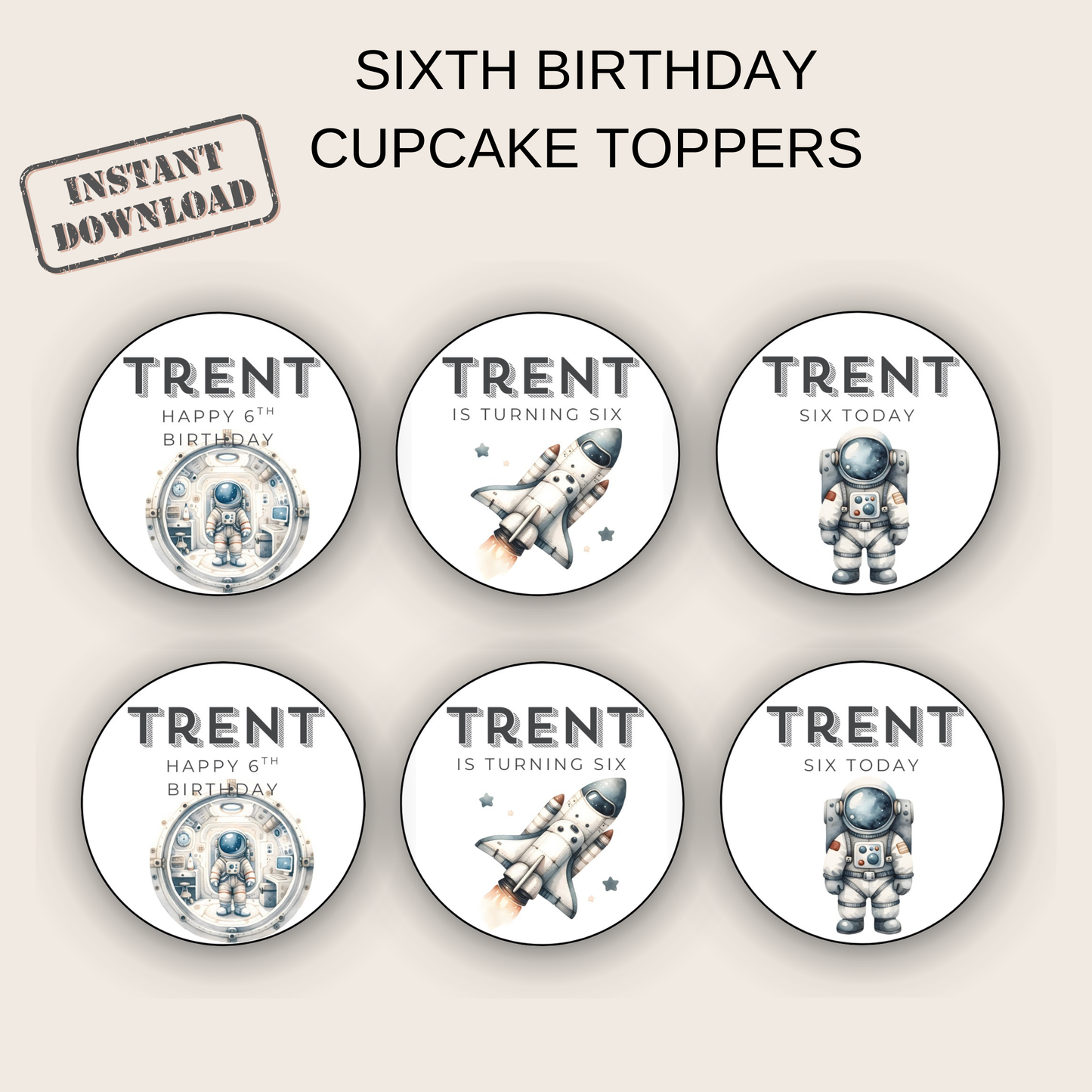 6th Birthday Party Cupcake Toppers Boy