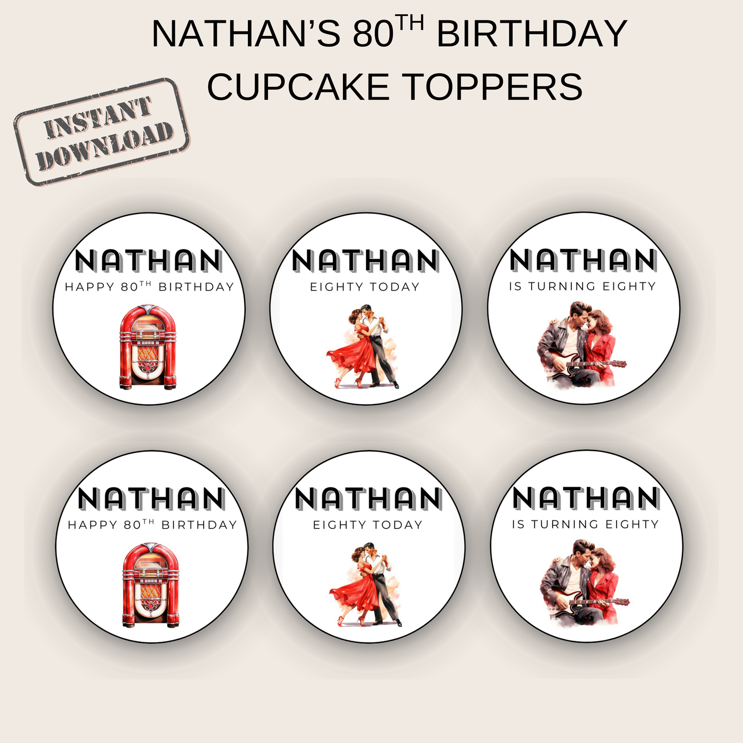 80th Birthday Cupcake Toppers Man
