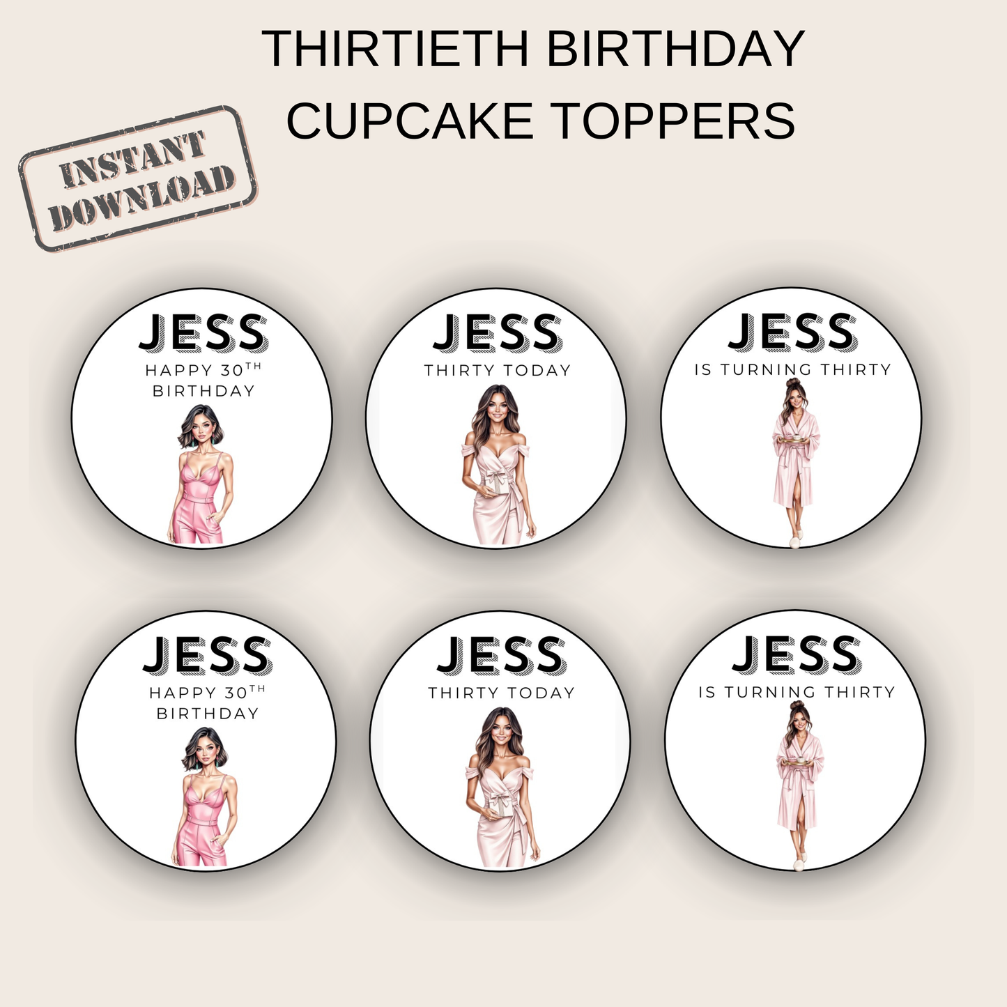 30th Birthday Cupcake Toppers Woman