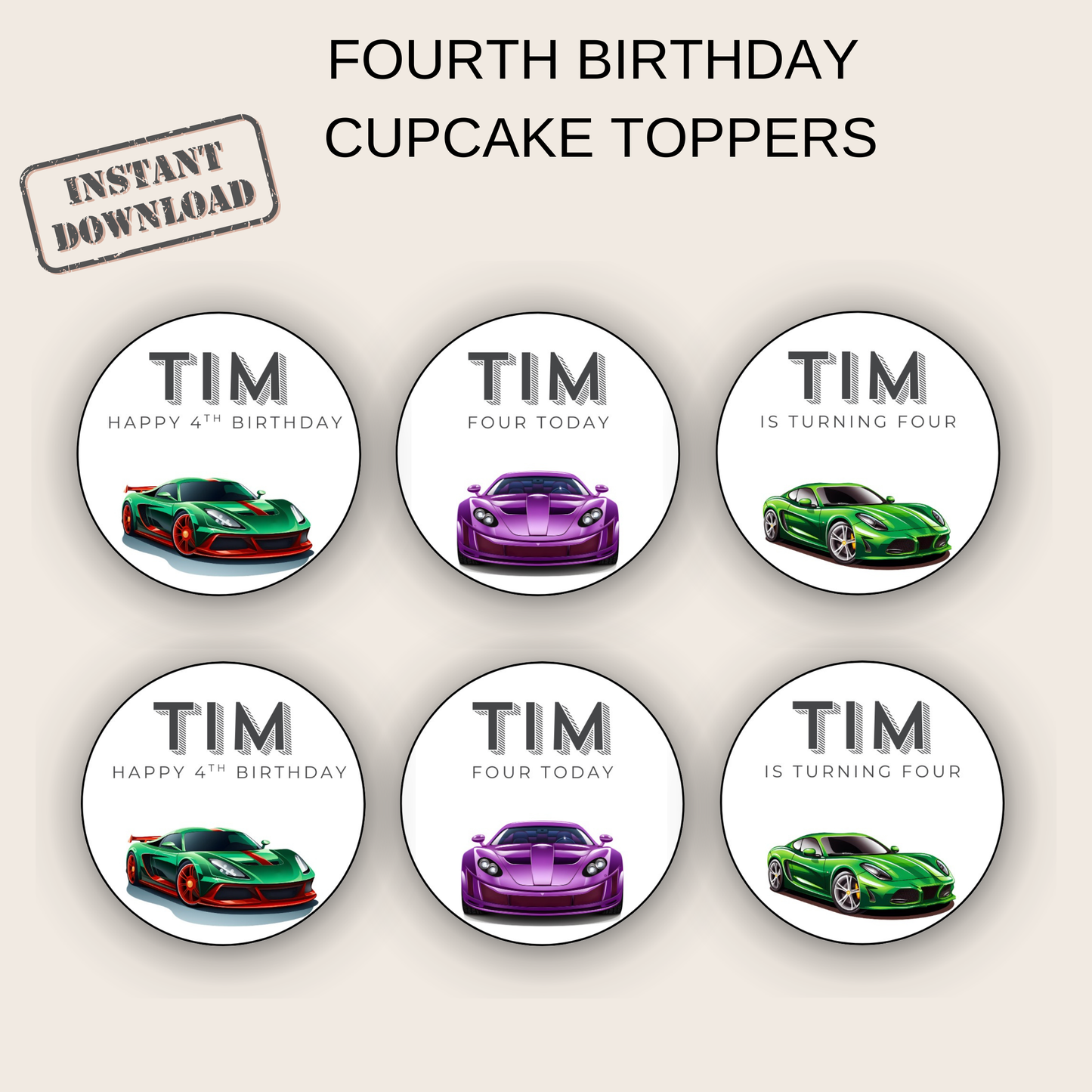 4th Birthday Party Cupcake Toppers Boy
