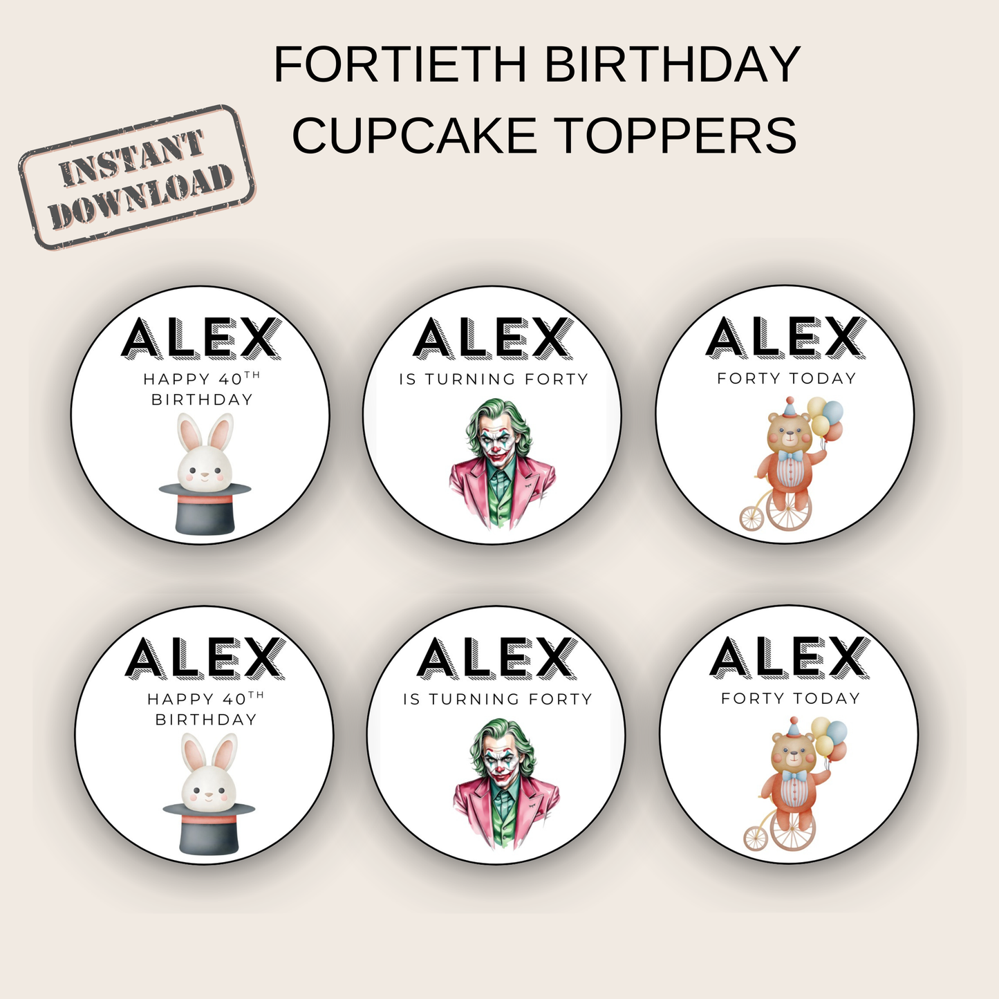 40th Birthday Cupcake Toppers Man