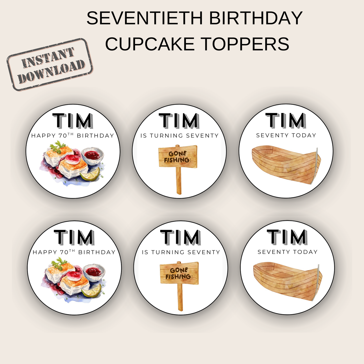 70th Birthday Cupcake Toppers Man