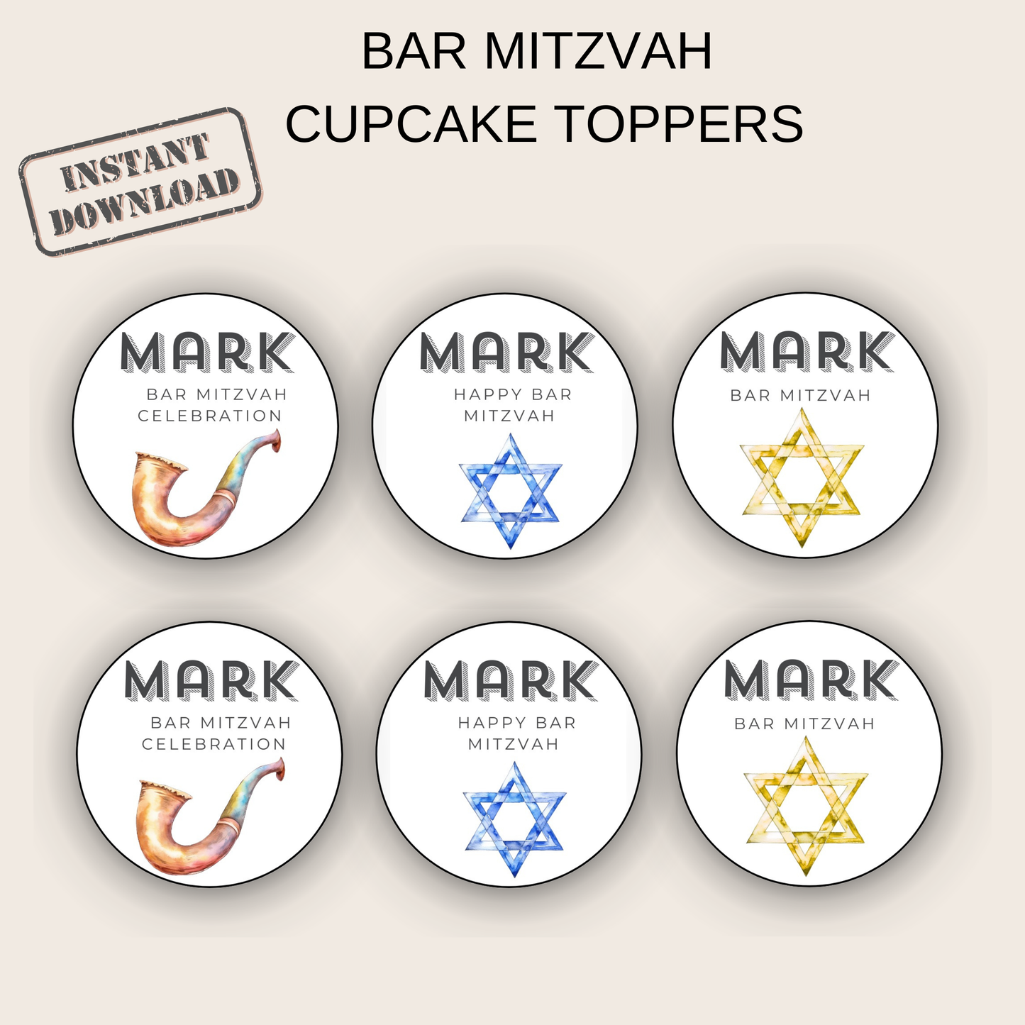 Bar Mitzvah Cupcake Toppers