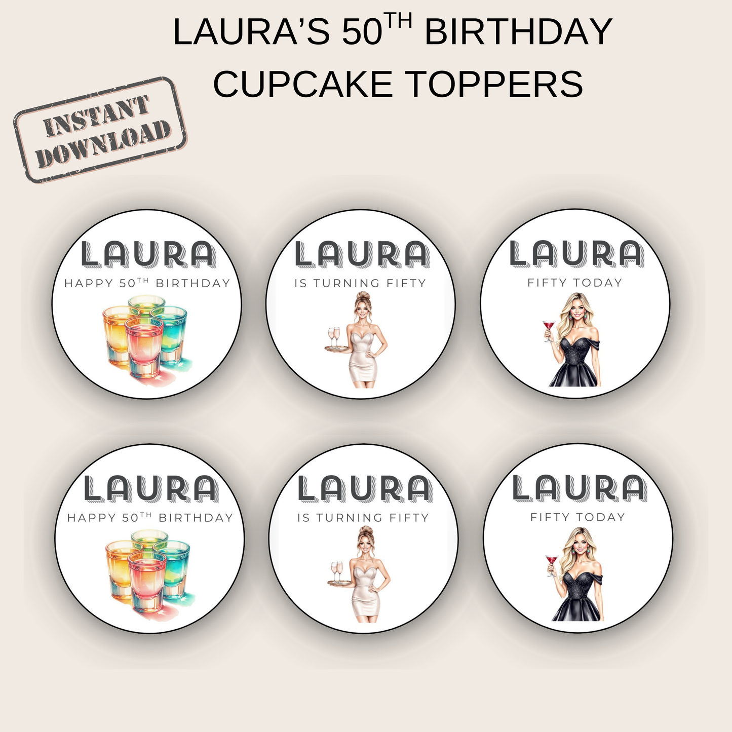50th Birthday Cupcake Toppers Woman