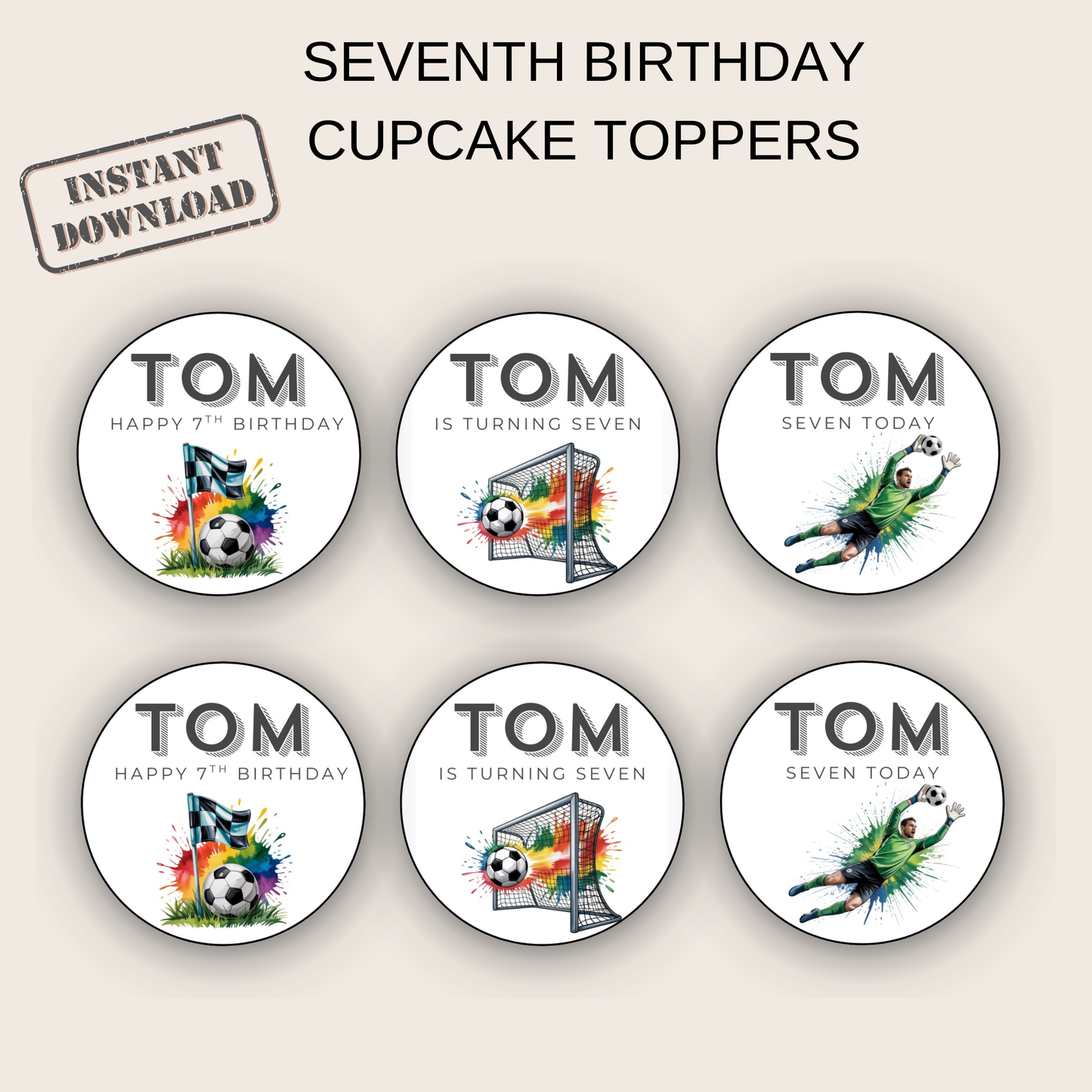7th Birthday Cupcake Toppers Boy