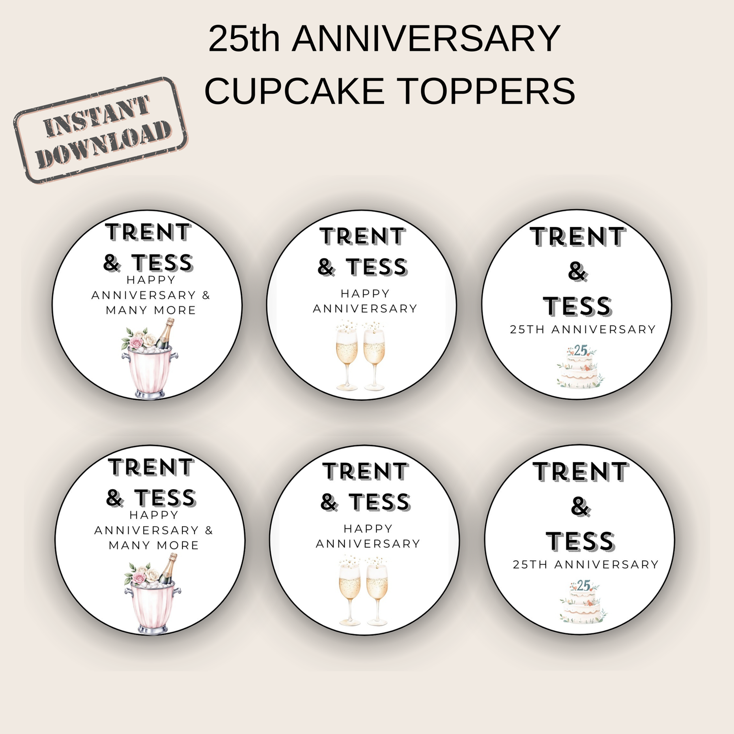 25th Anniversary Cupcake Toppers