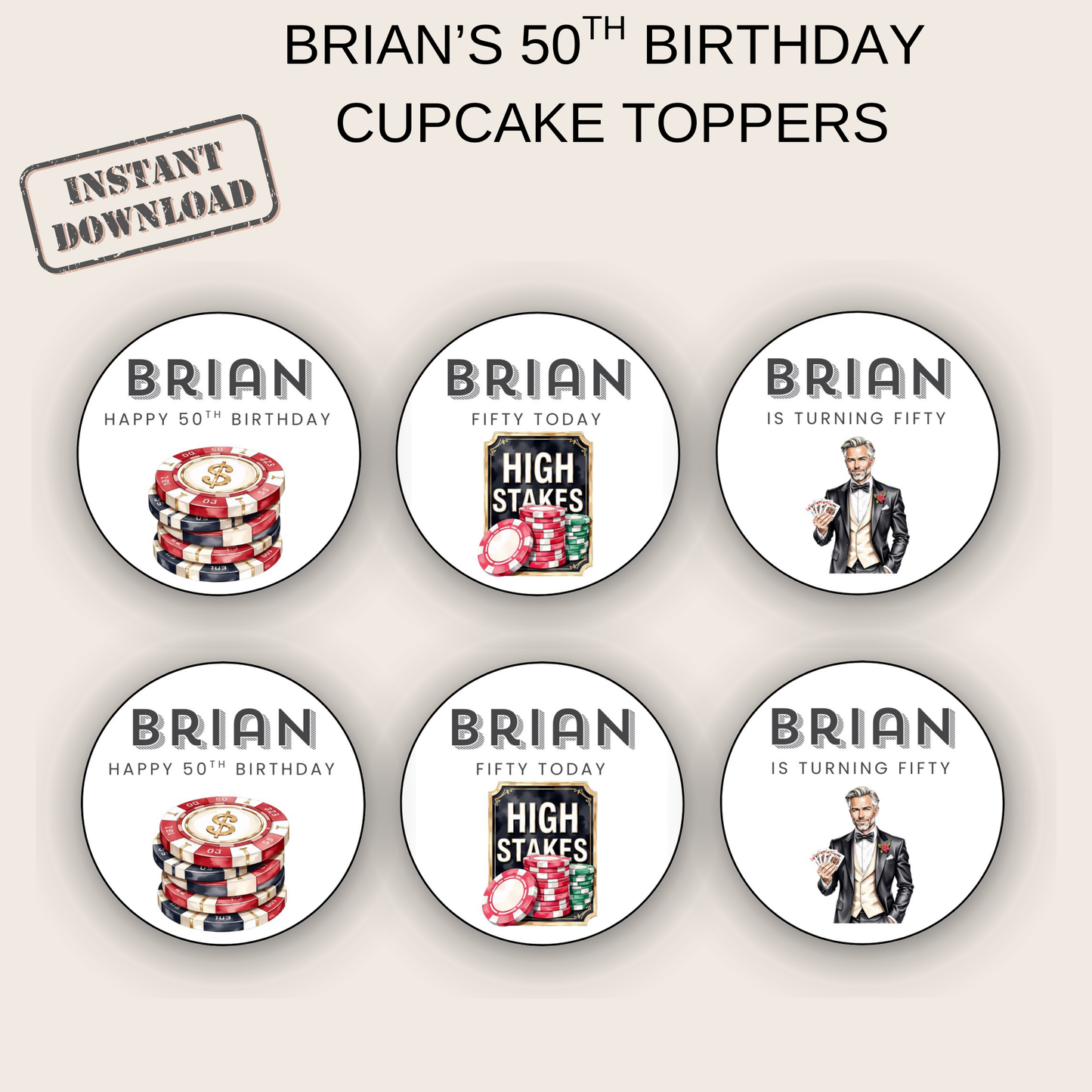 50th Birthday Cupcake Topper Man