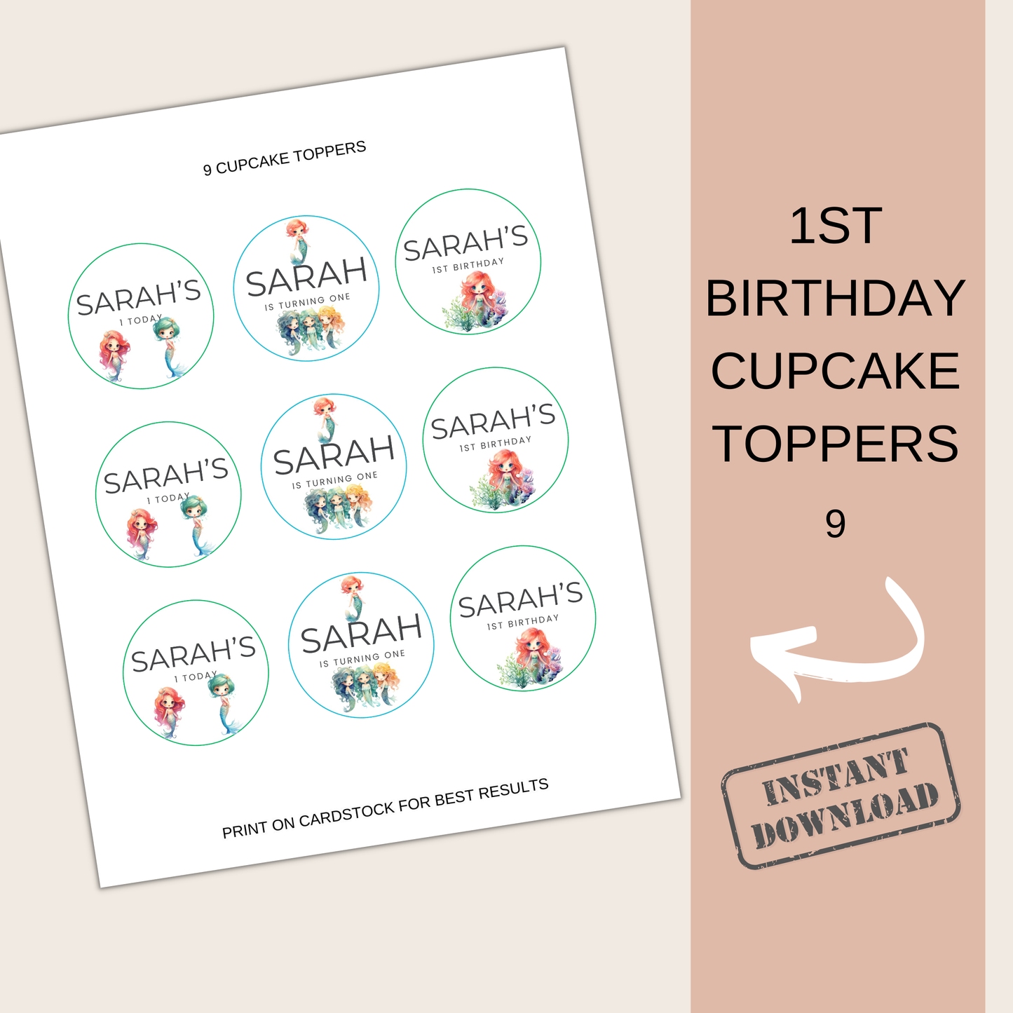 1st Birthday Cupcake Toppers Girl