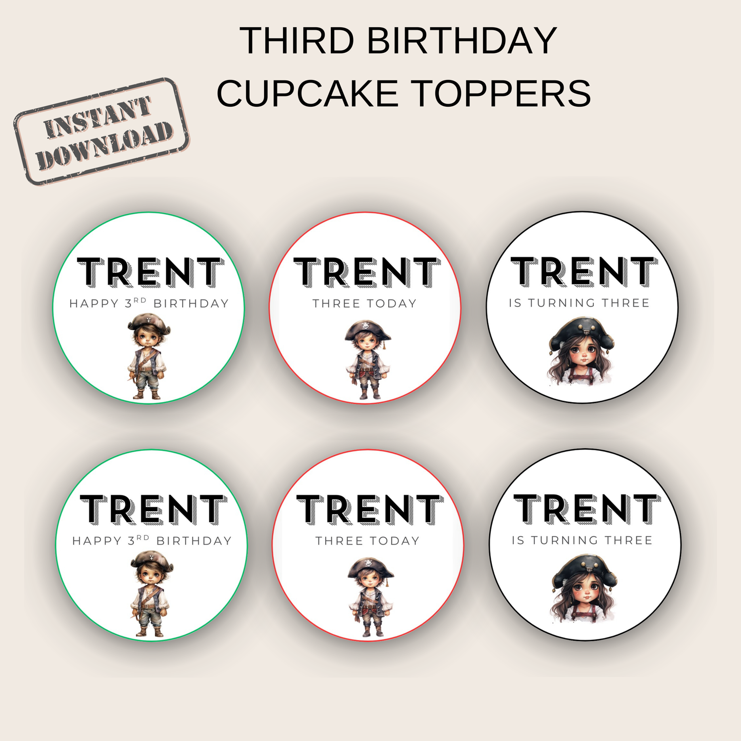 3rd Birthday Boy Cupcake Toppers