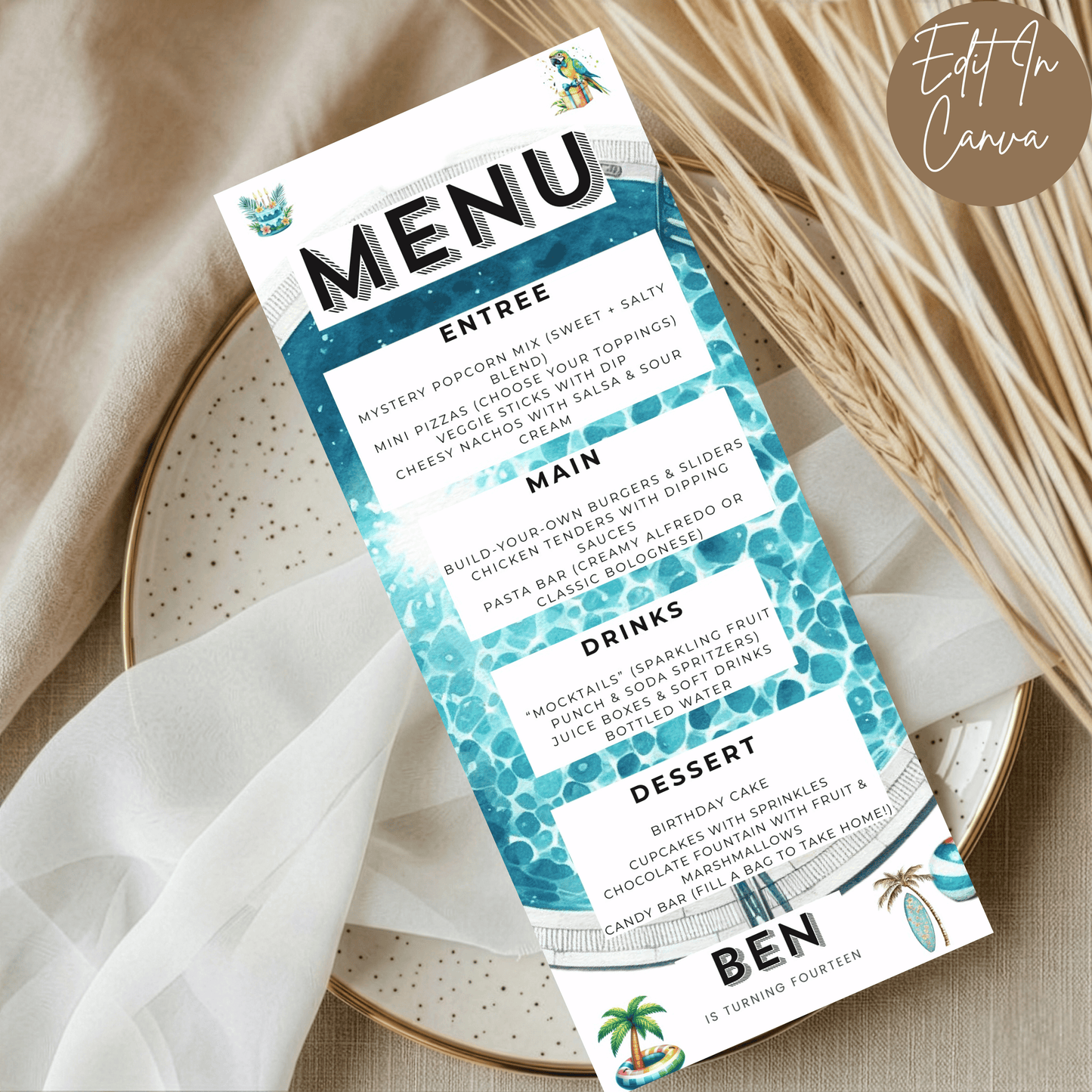 14th Birthday Menu Male