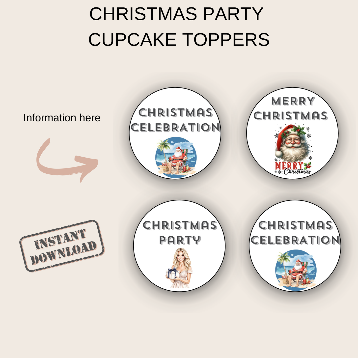 Christmas Party Cupcake Toppers