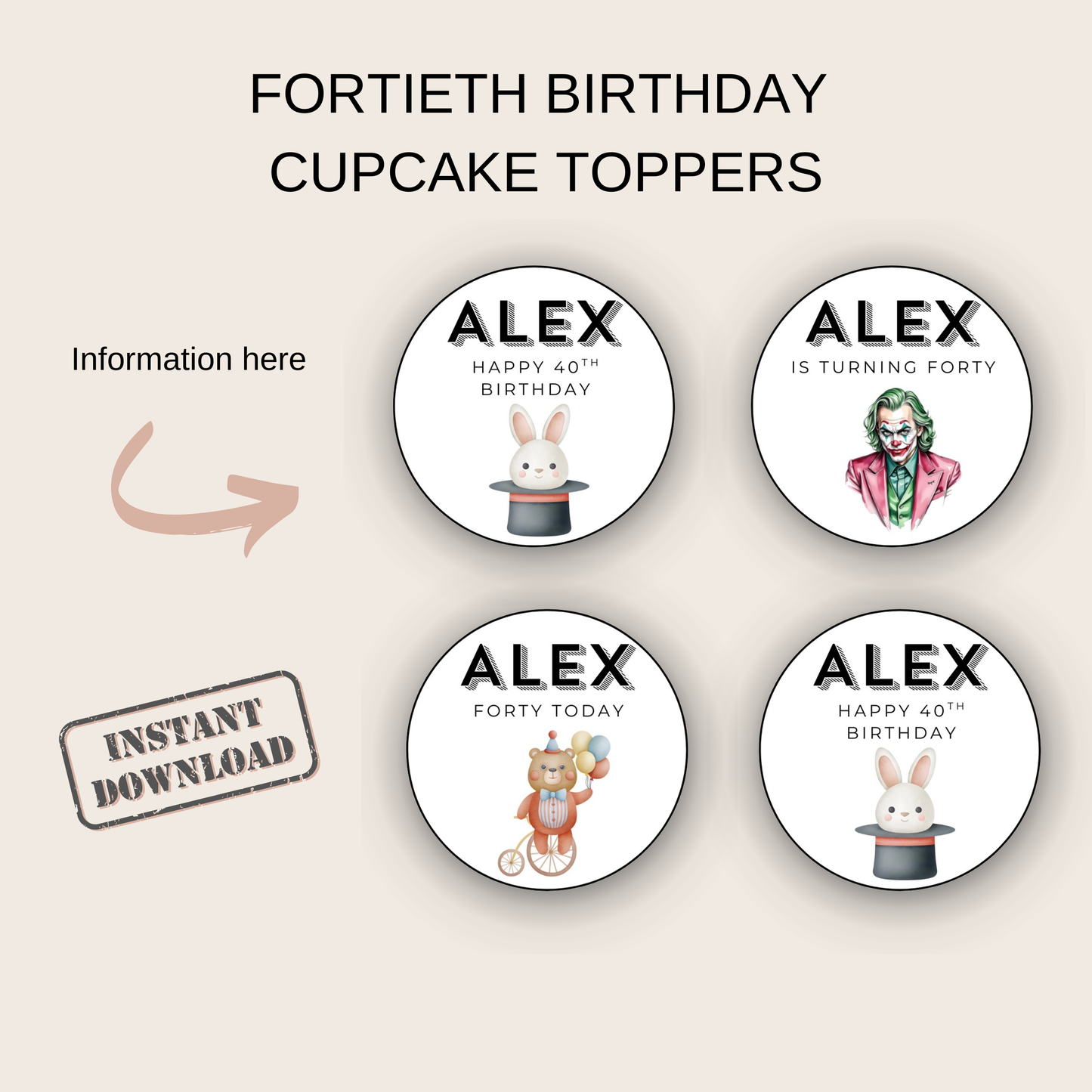 40th Birthday Cupcake Toppers Man