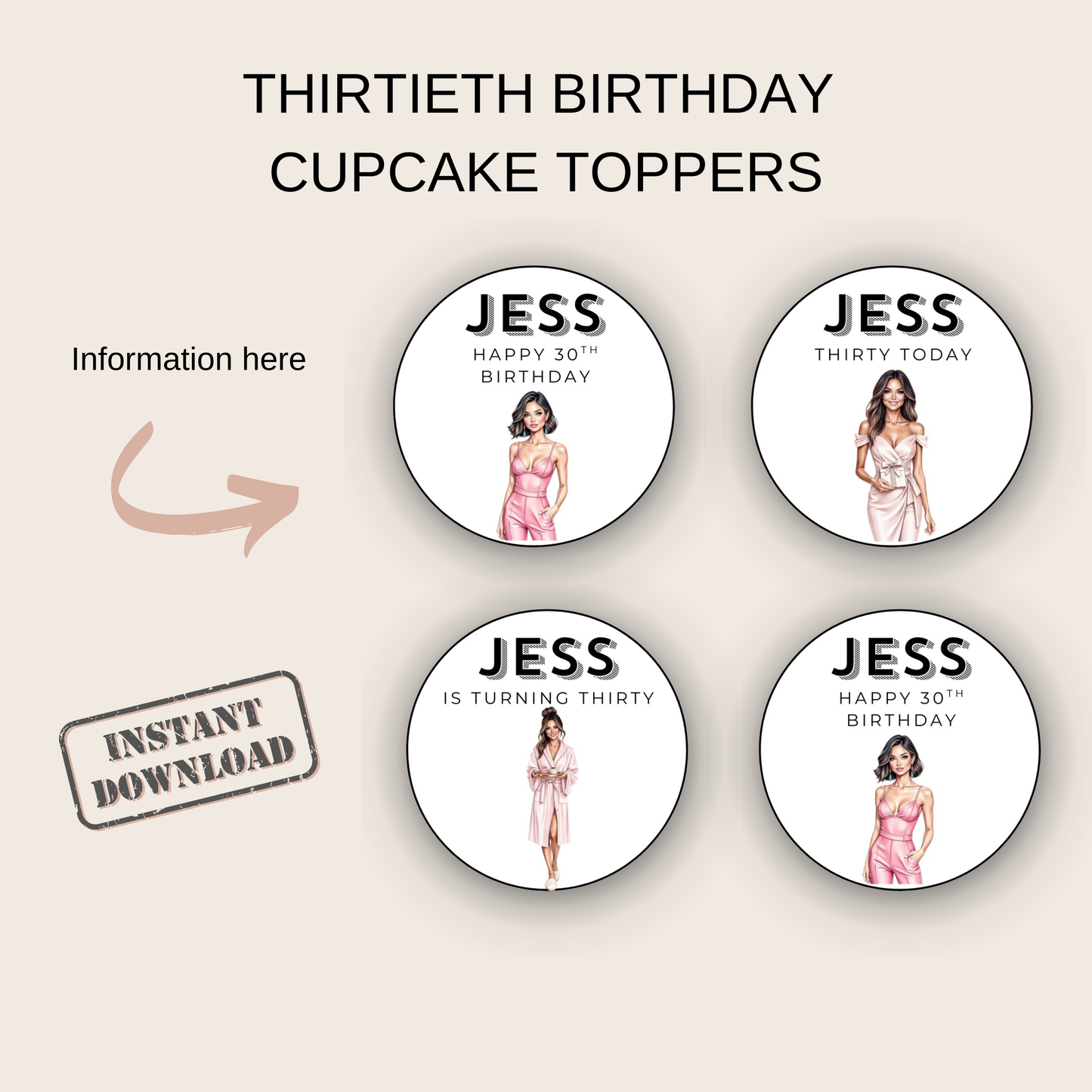 30th Birthday Cupcake Toppers Woman