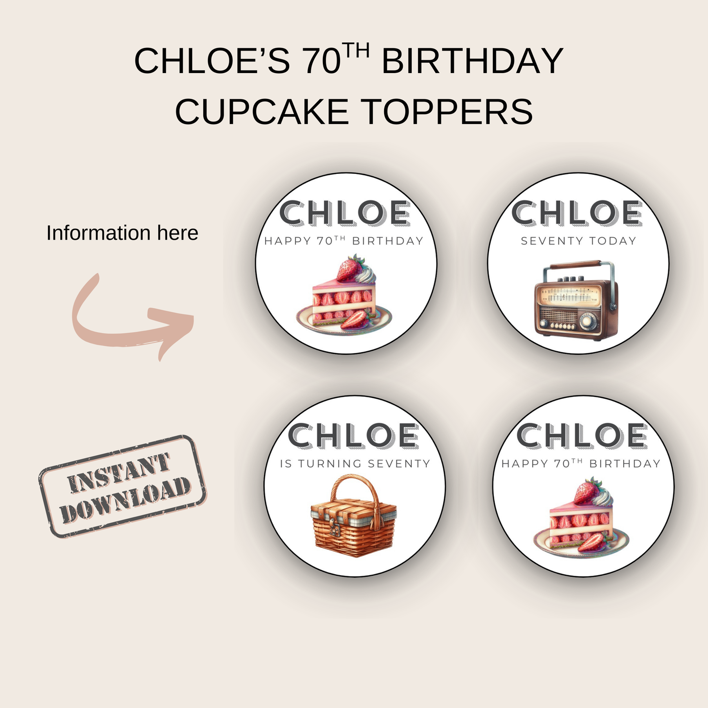 70th Birthday Cupcake Toppers Girl