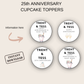 25th Anniversary Cupcake Toppers