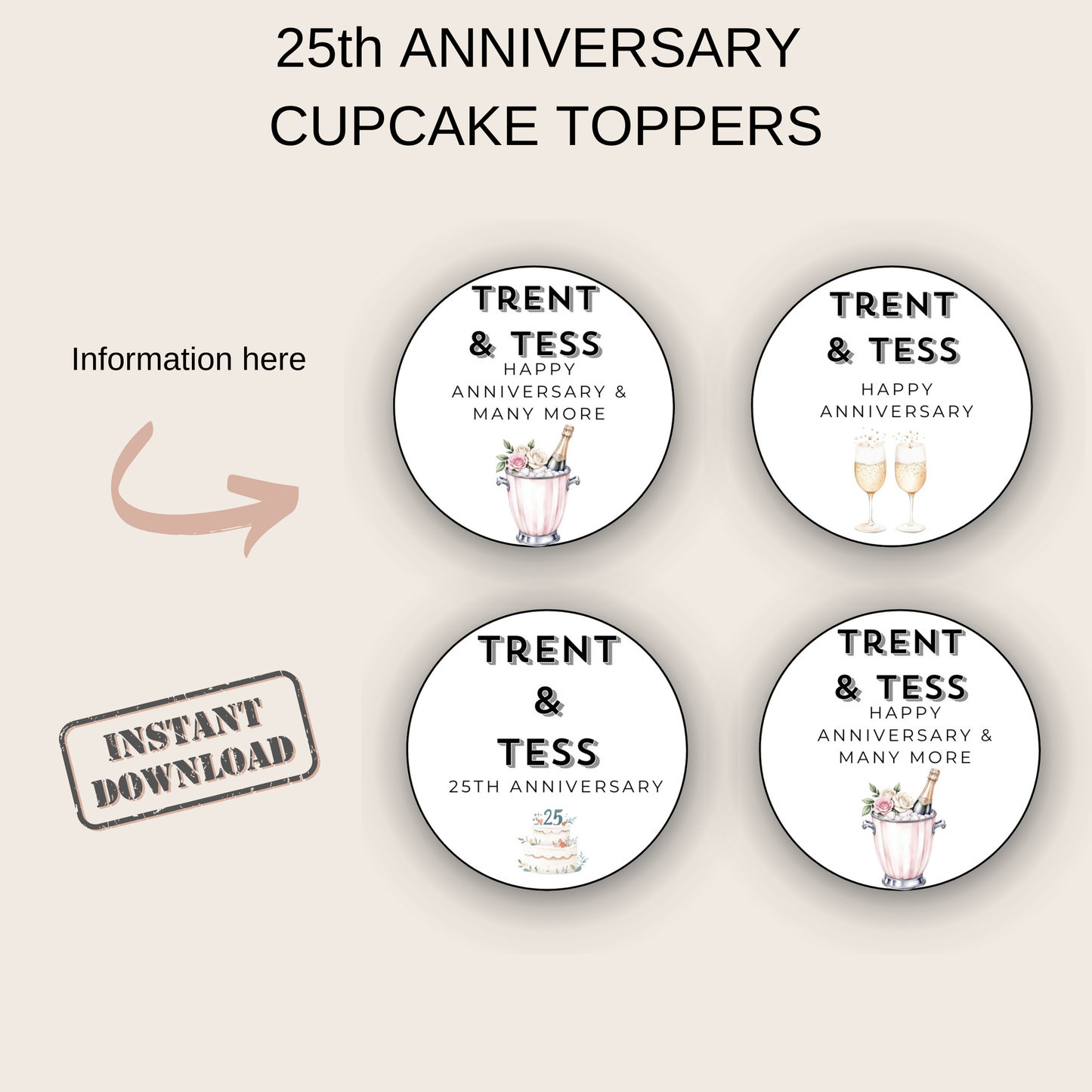 25th Anniversary Cupcake Toppers