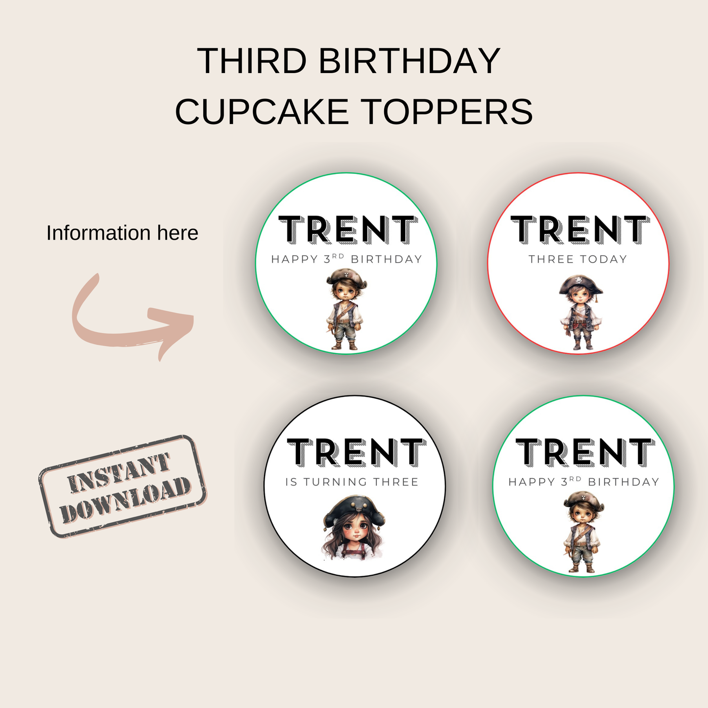 3rd Birthday Boy Cupcake Toppers