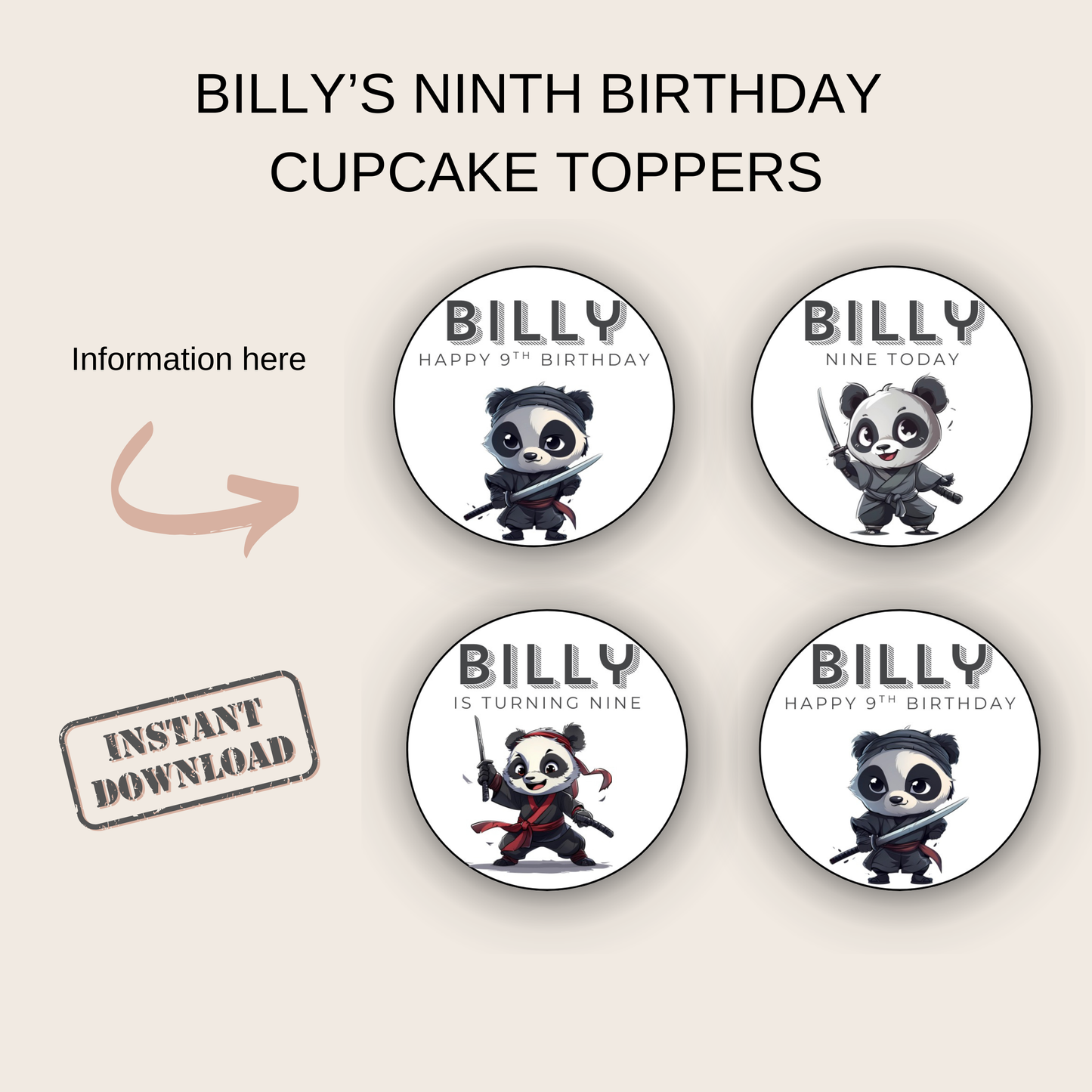 9th Birthday Cupcake Toppers Boy