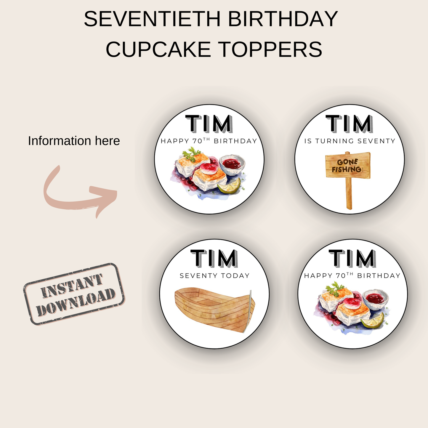 70th Birthday Cupcake Toppers Man