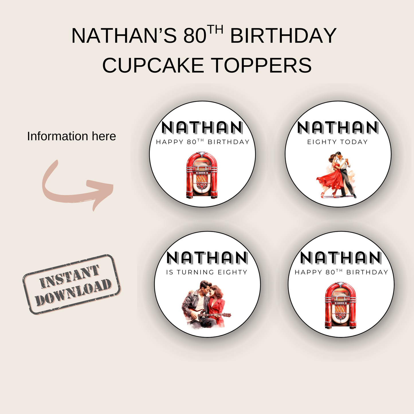 80th Birthday Cupcake Toppers Man