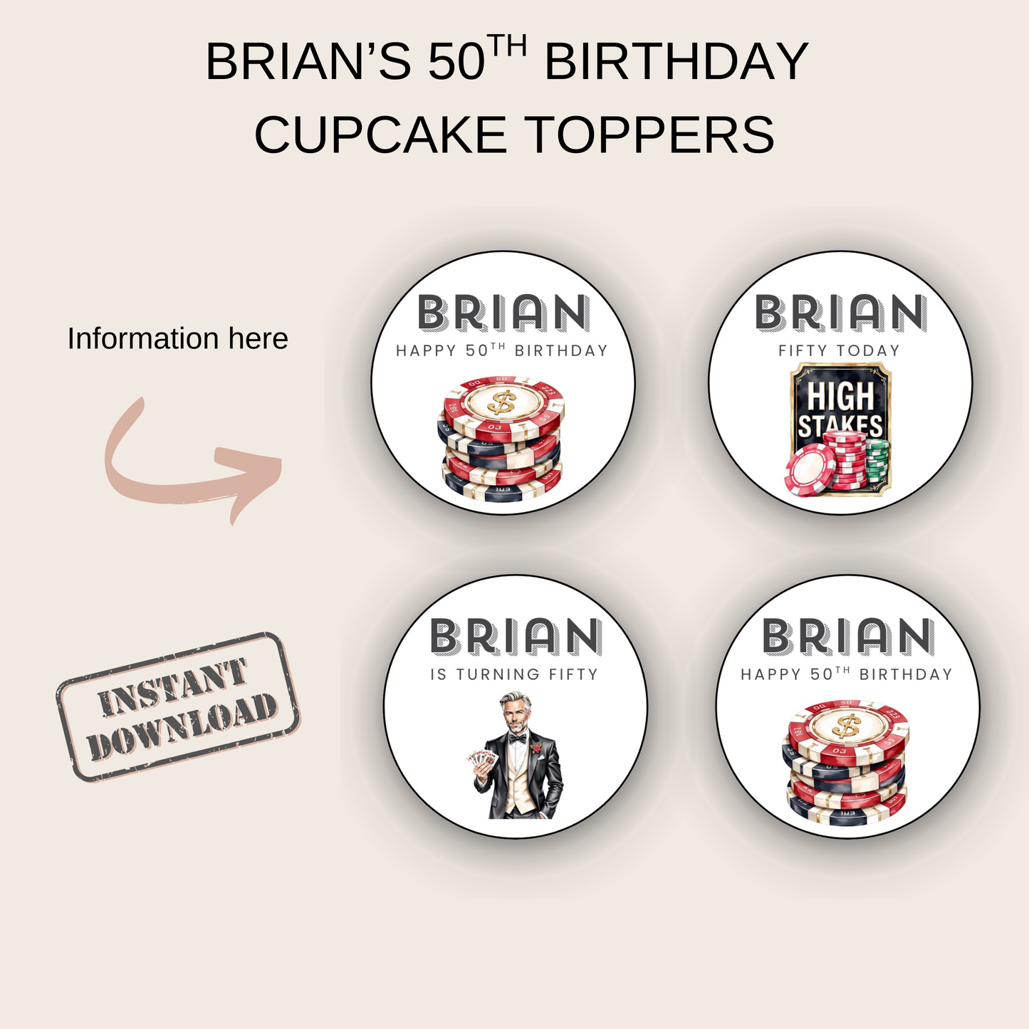 50th Birthday Cupcake Topper Man