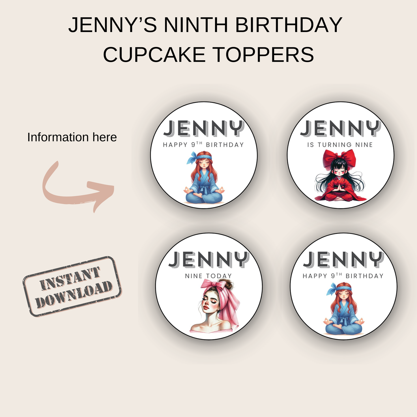 9th Birthday Cupcake Toppers Girl