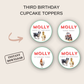 3rd Birthday Cupcake Toppers Girl