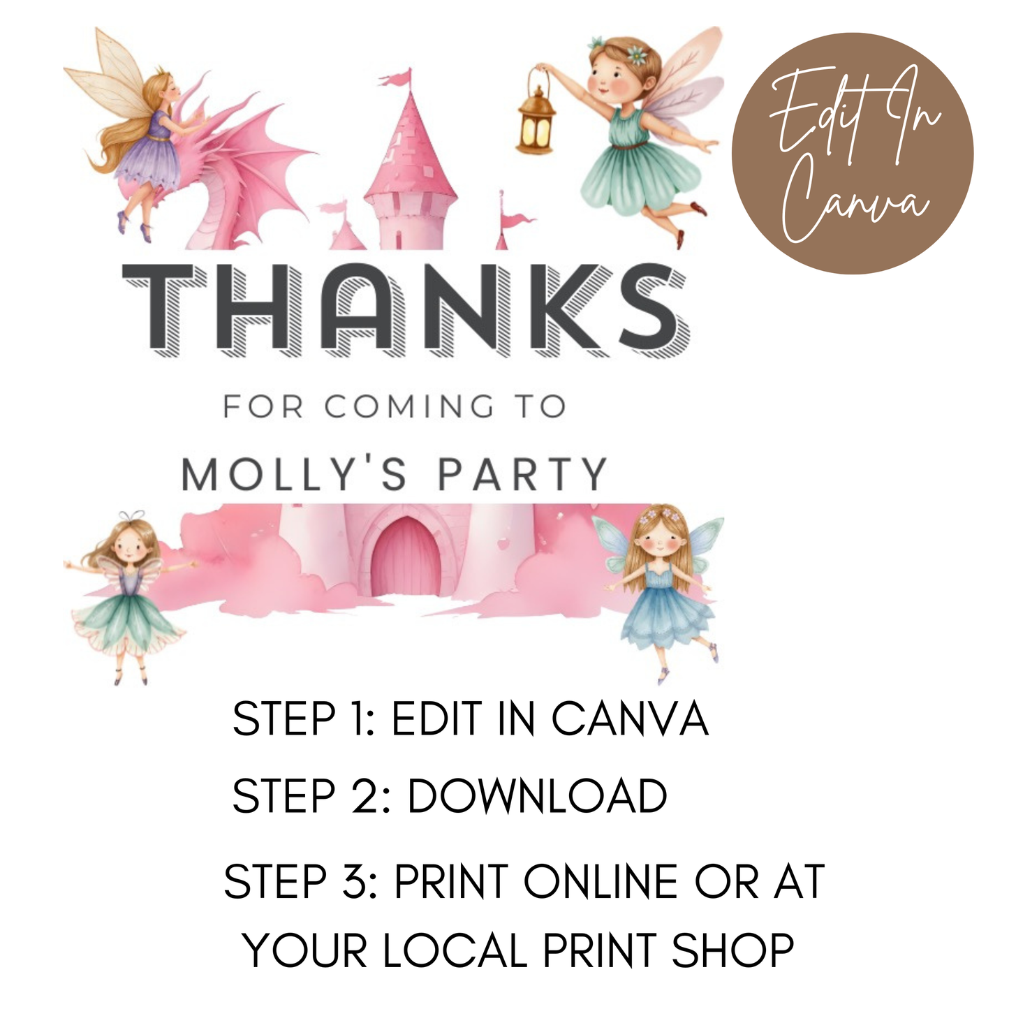 8th Birthday Thank You Tag Girl