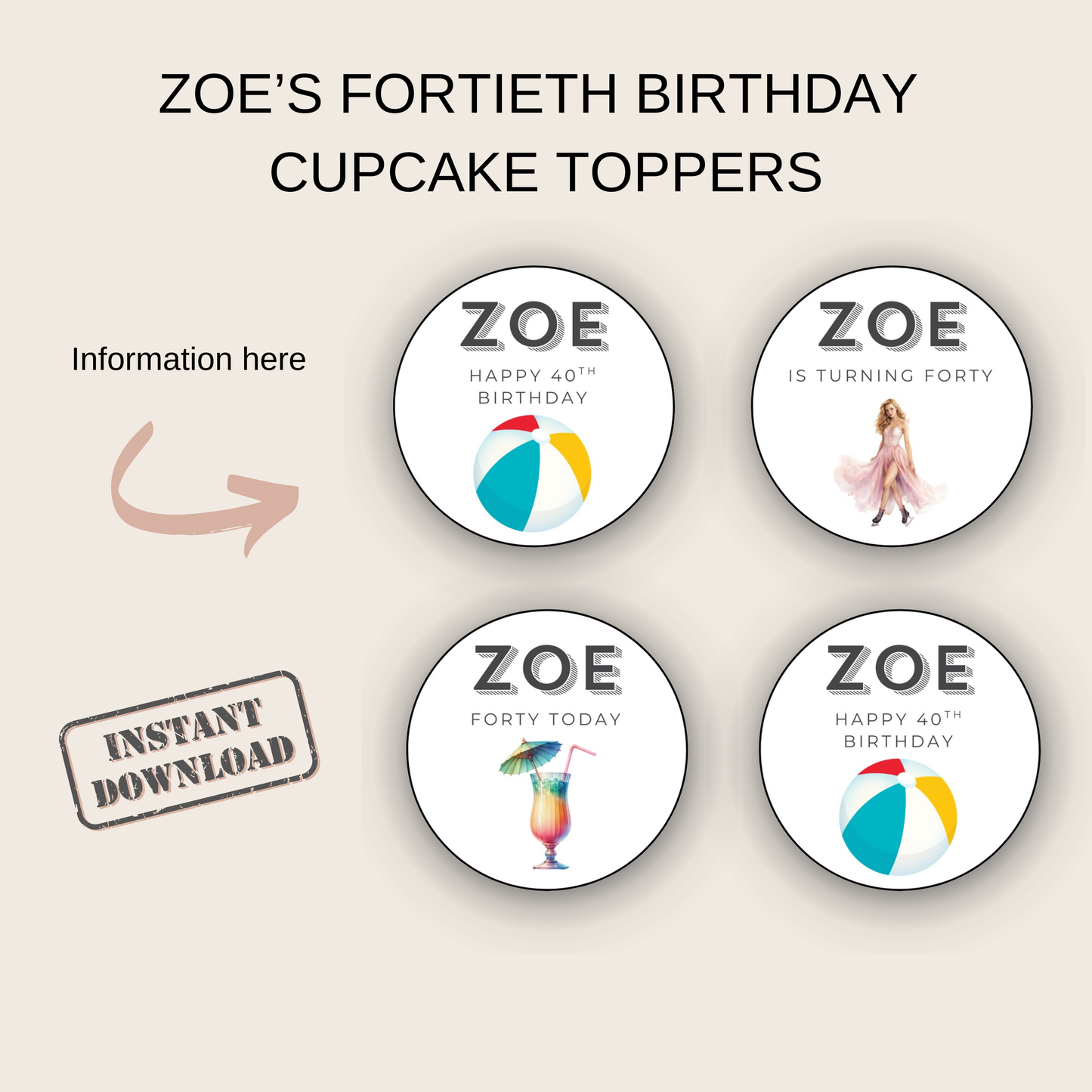 40th Birthday Cupcake Toppers Woman
