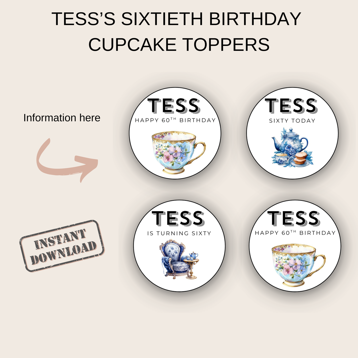 60th Birthday Cupcake Toppers Girl