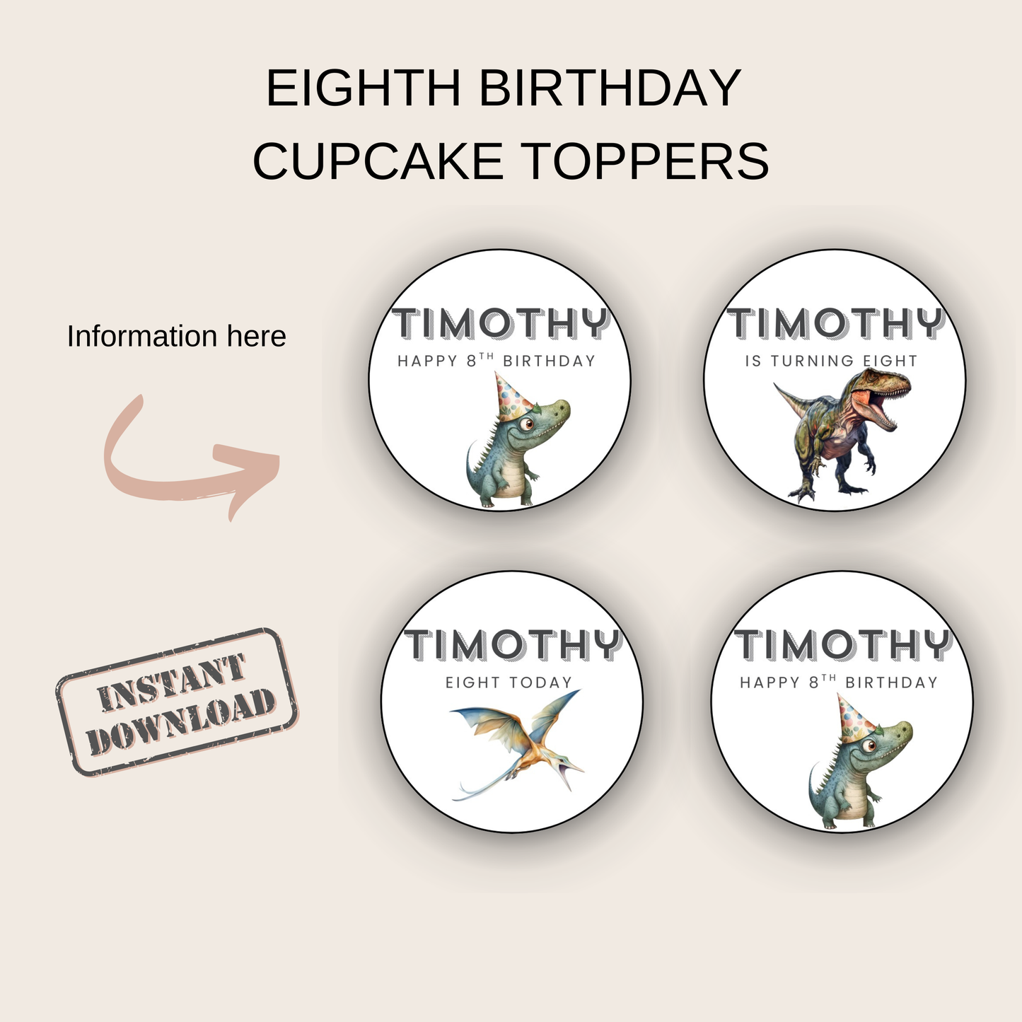 8th Birthday Cupcake Toppers Boy