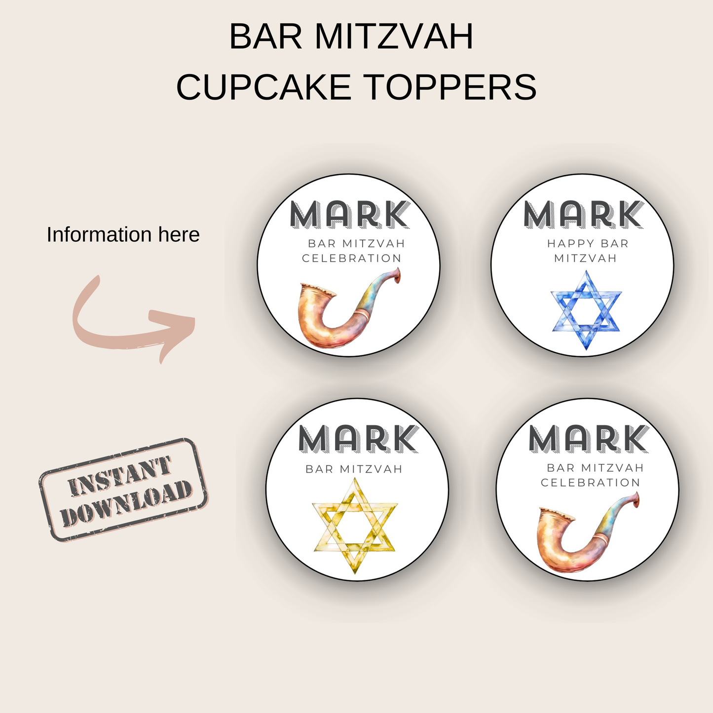 Bar Mitzvah Cupcake Toppers