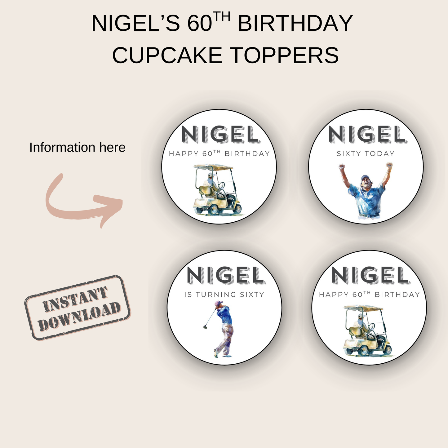 60th Birthday Cupcake Toppers Man