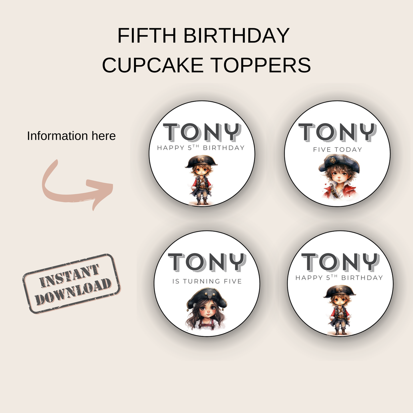 5th Birthday Cupcake Toppers Boy