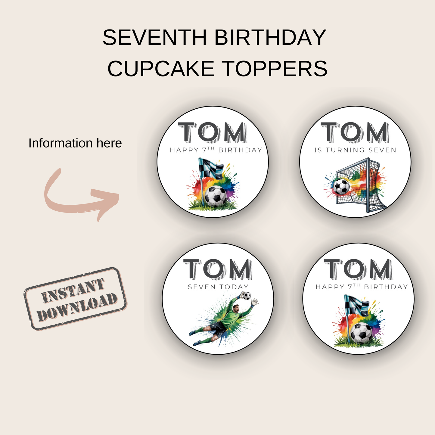 7th Birthday Cupcake Toppers Boy