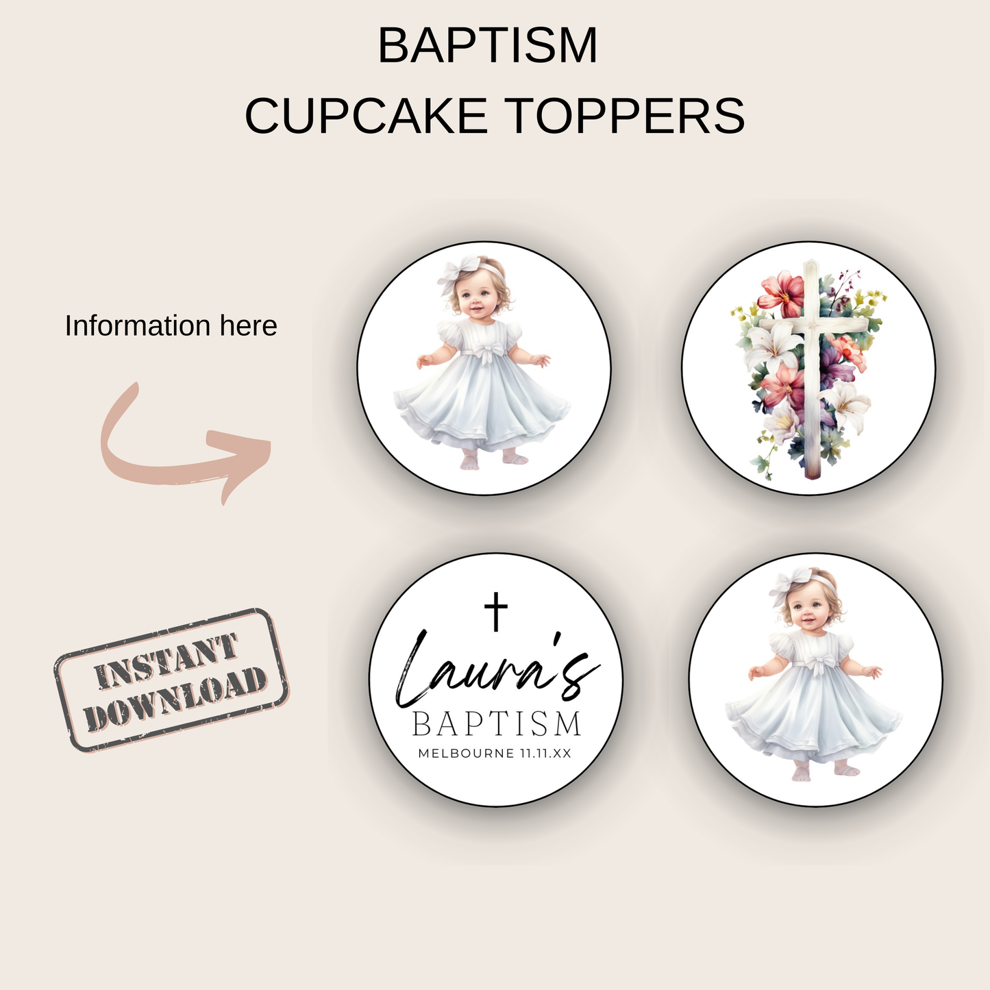 Baptism Cupcake Toppers