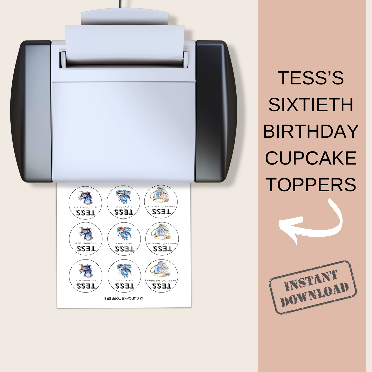 60th Birthday Cupcake Toppers Girl